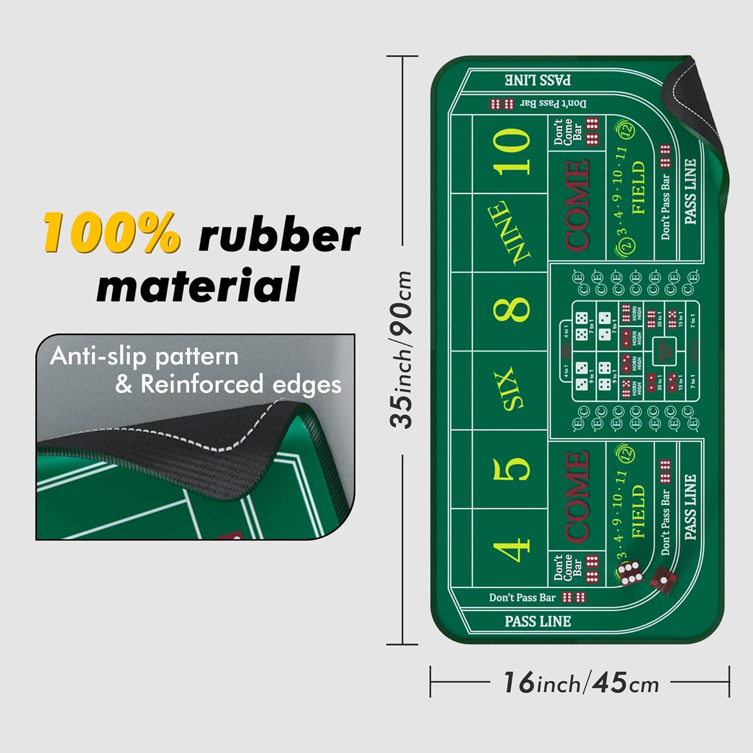 Craps Mat 35" x 16" Craps Table Top Set Mini Craps Table Mat Craps Table Top Mat with 2 Casino Dice Craps Game Layout Casino Games for Adults