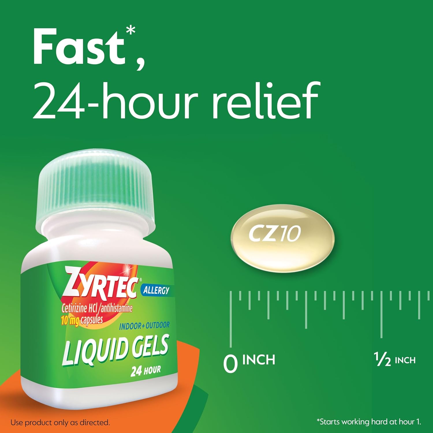 Zyrtec 24 HR Indoor/Outdoor Allergy Relief Liquid Gels Capsules, Cetirizine HCI Antihistamine, 25 ct