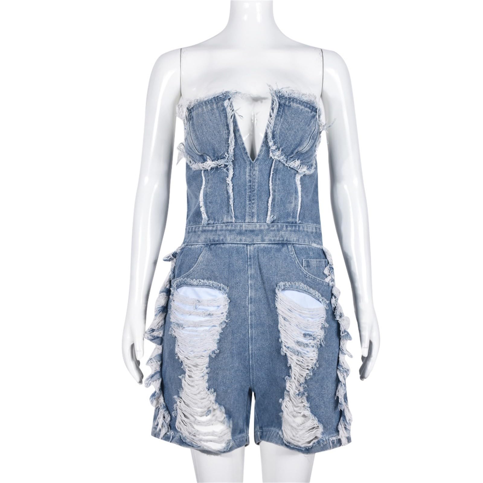 Generico Salopette Donna Elegante Corta Tuta di Jeans avvolta Corta con Cerniera a Foro Sexy da Donna Jumpsuit Donna Elegante Corta