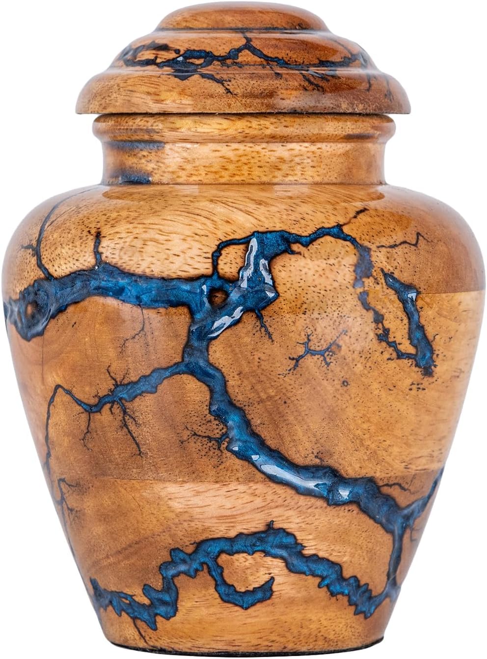 Wooden Urns for Human Ashes Adult Male Female - Cremation Urn Large Small Keepsake Urns for Human Ashes - Decorative Funeral, Burial Urns for Mom, Dad, Men, Infant, Child - Blue, Small
