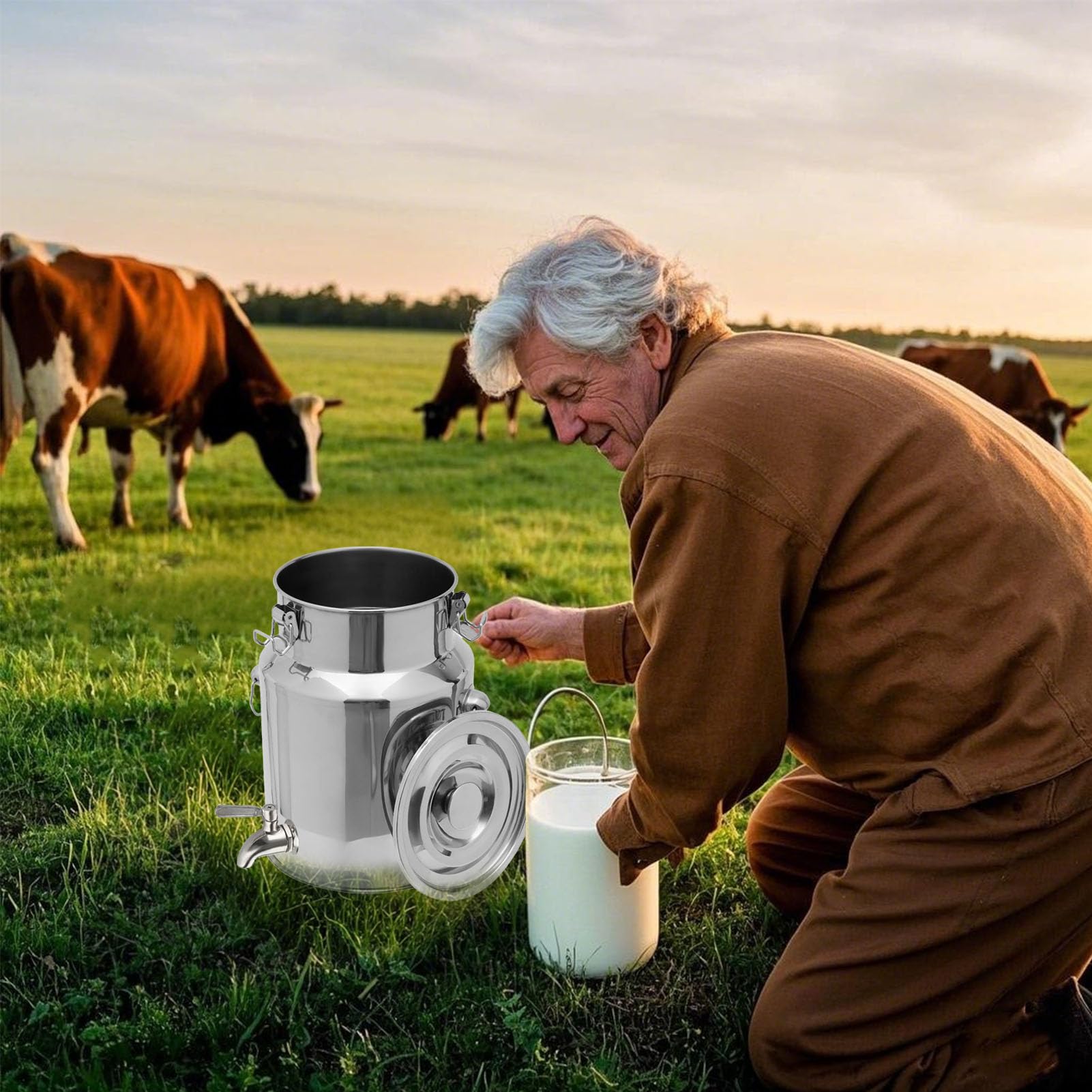 Adima 5L/9L/14L/18L Rostfreier Stahl Milcheimer Wein-Eimer Ölfass Tee-Kanister Isolierkanne Milchkrug Transportkanne Edelstahlbehälter Mit Deckel Und Hahn Edelstahl Eimer,5L