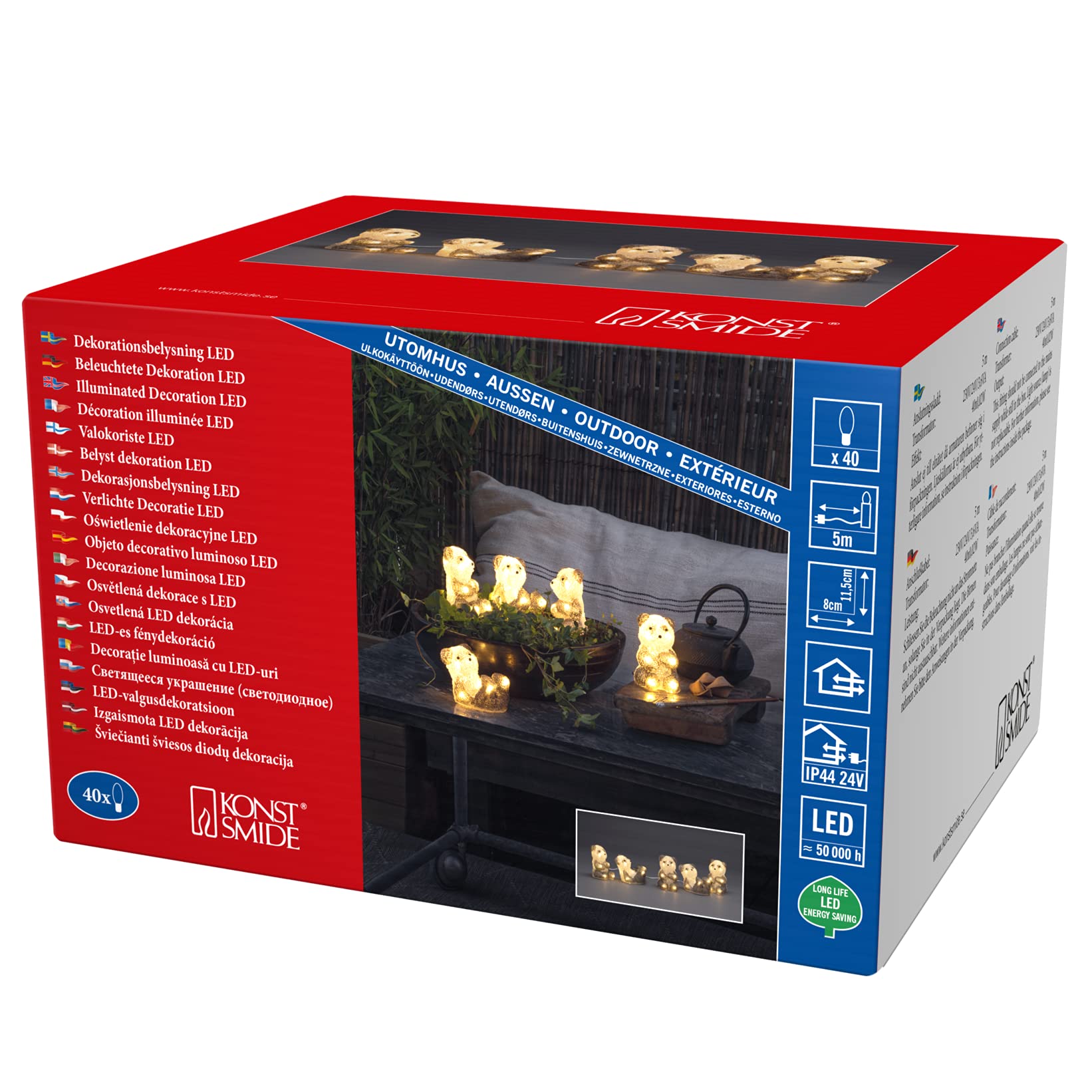 Konstsmide Christmas Outdoor Figures Decoration/Outside Lights LED Acrylic Five Baby Pandas/Outdoor Lighting (IP44) / 40 Warm White LEDs/Transparent Cable