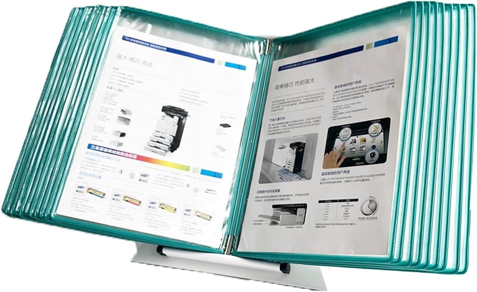 noxozoqm Durable Desktop Display, A4 Wall-Mounted Flip File Folder, 20 File Pockets Wall Catalog Display Rack, Metal *PVC(Color:E)