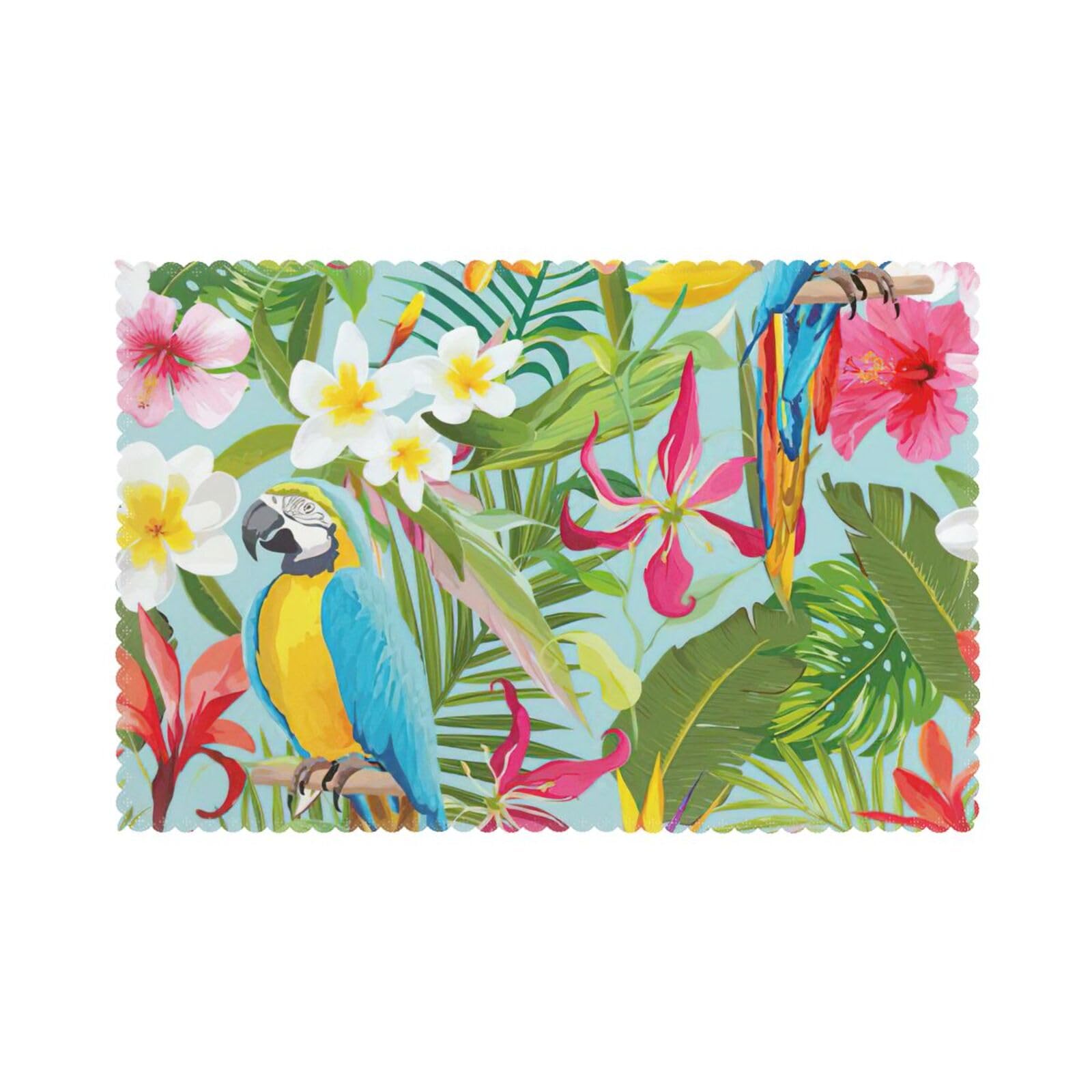 Tropical plants and parrots Print Placemats for Dining Table Set of 6 12x18 Inch Table Mats for Party Kitchen Dining.