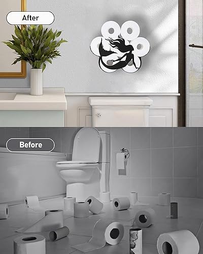 Miniatura 5 de Almacenamiento de papel higiénico de pared de metal de sirena, soporte de papel higiénico negro - Organizador montado en la pared