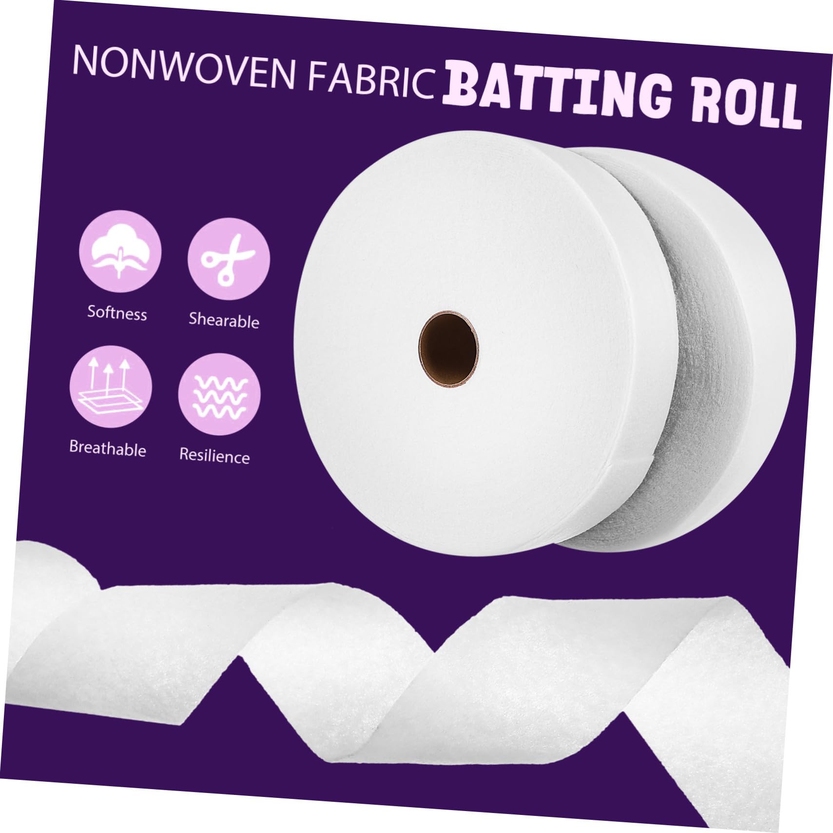 Angoily Vliesstoff Steppwatte für Babys 2 Rollen 6,4 cm X 33 M Weiß | Rollenverpackung zum Zuschneiden, Weiche Faserstruktur, für Basteln, Quilts und Reisen zu Hause