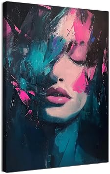 Abstract Woman Wall Art Canvas Pink And Blue Paintings Abstract Face Print Woman Face Artwork Hot Pink Art Print Colorful Faces Pictures Pink Lips Poster Modern Women Art 16x24inch No Frame