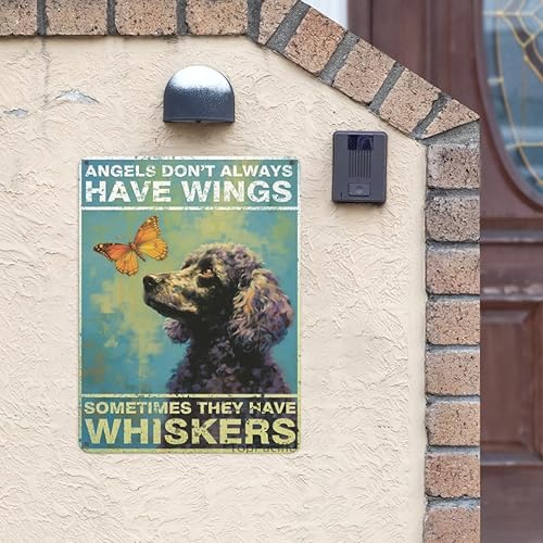 Miniatura 2 de Póster de pared vintage, placa de metal, ángeles no siempre tienen alas a veces tienen bigotes, póster de pared de metal caniche, placas de ángel,