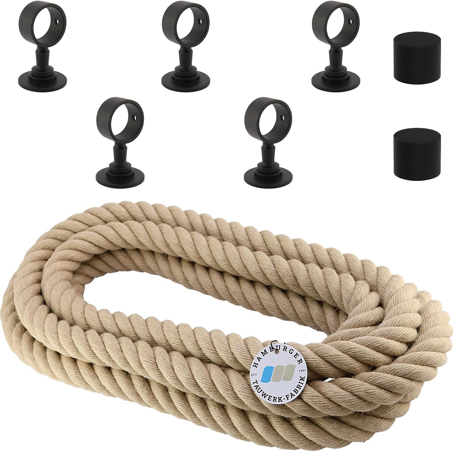 Set de corde main courante 30 mm | 5 m noir mat