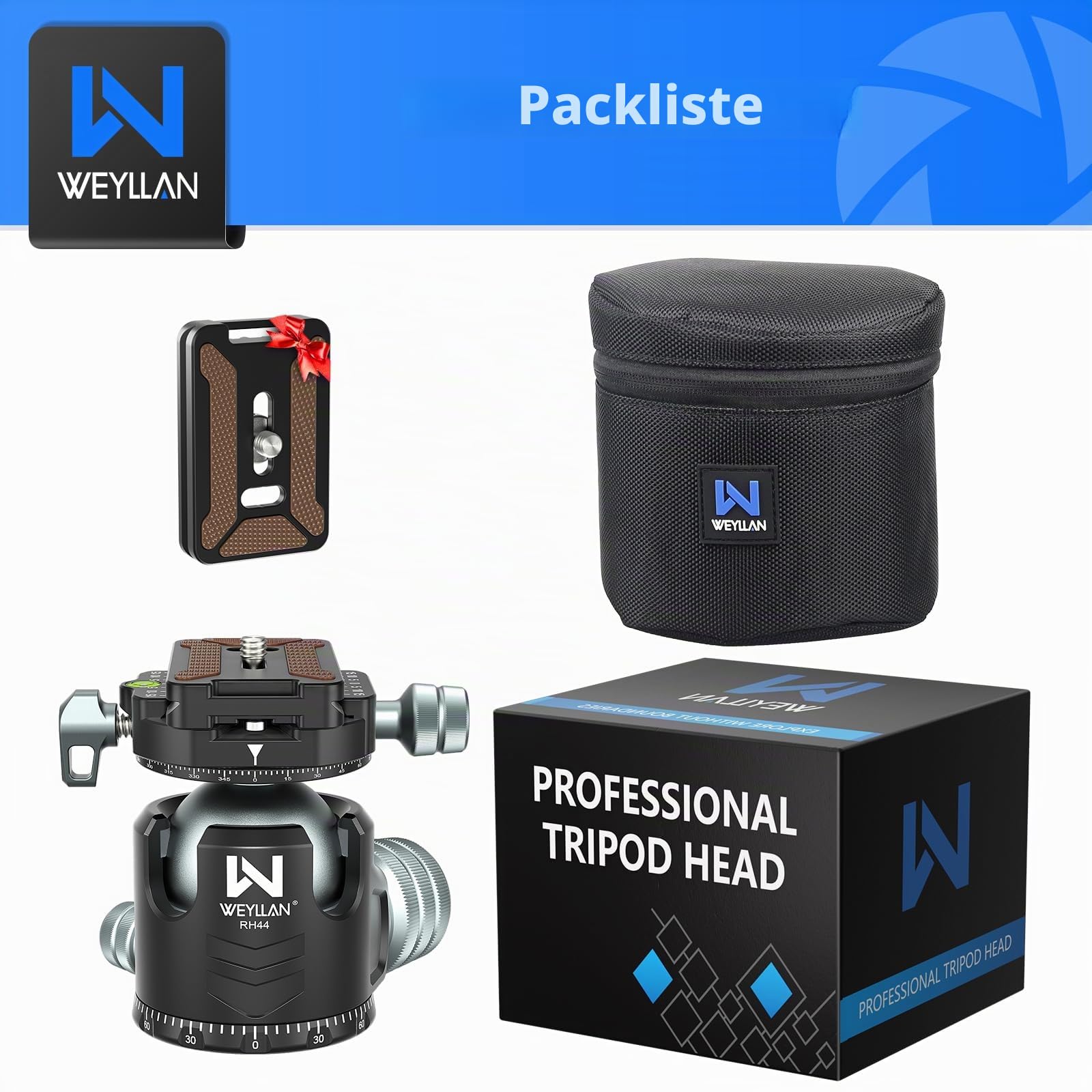 WEYLLAN Doppelter Panorama Low Profile Kugelkopf für 360 °drehbar,Stativkopf mit Schnellwechselplatte 1/4 Arca Swiss QR-Platte, Portable für Einbeinstativ, Camcorder, max. Belastung 25kg.
