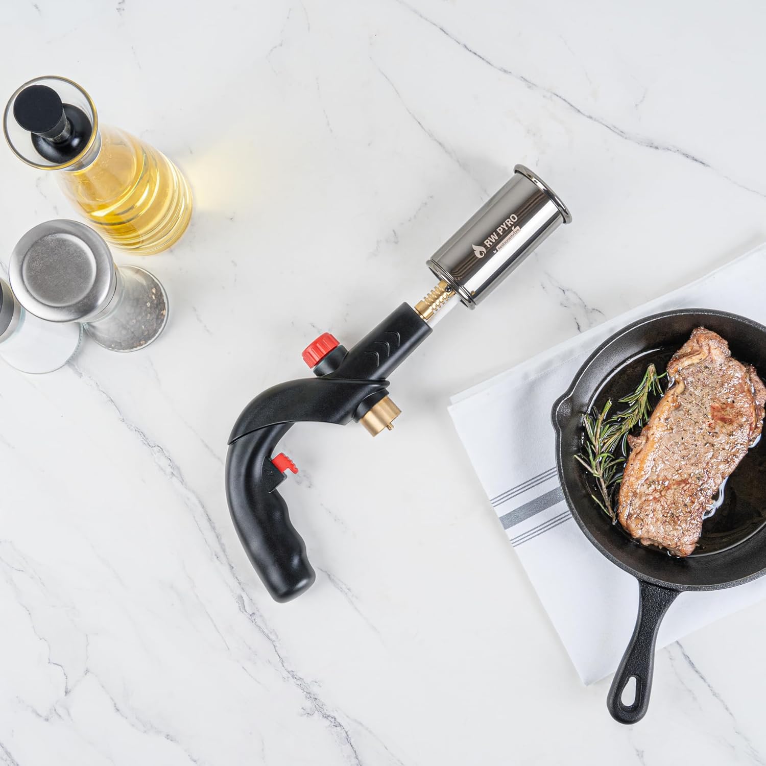 Restaurantware-RW Pyro MAPP Propane Torch Gun, 1 Refillable Cooking Blow Torch - Propane Gas Tank Not Included, Adjustable Flame, Black, For Searing Meat, Steak, Sous Vide And More