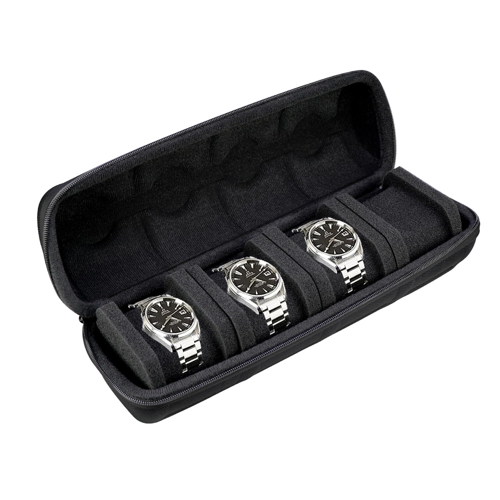 HVMBEUGOS Kai Tian Nylon Watch Box Hard Watch Storage for 4 Watches, Portable Zipper Watch Travel Case for Men and Women with Soft Compressible Foam Cushion