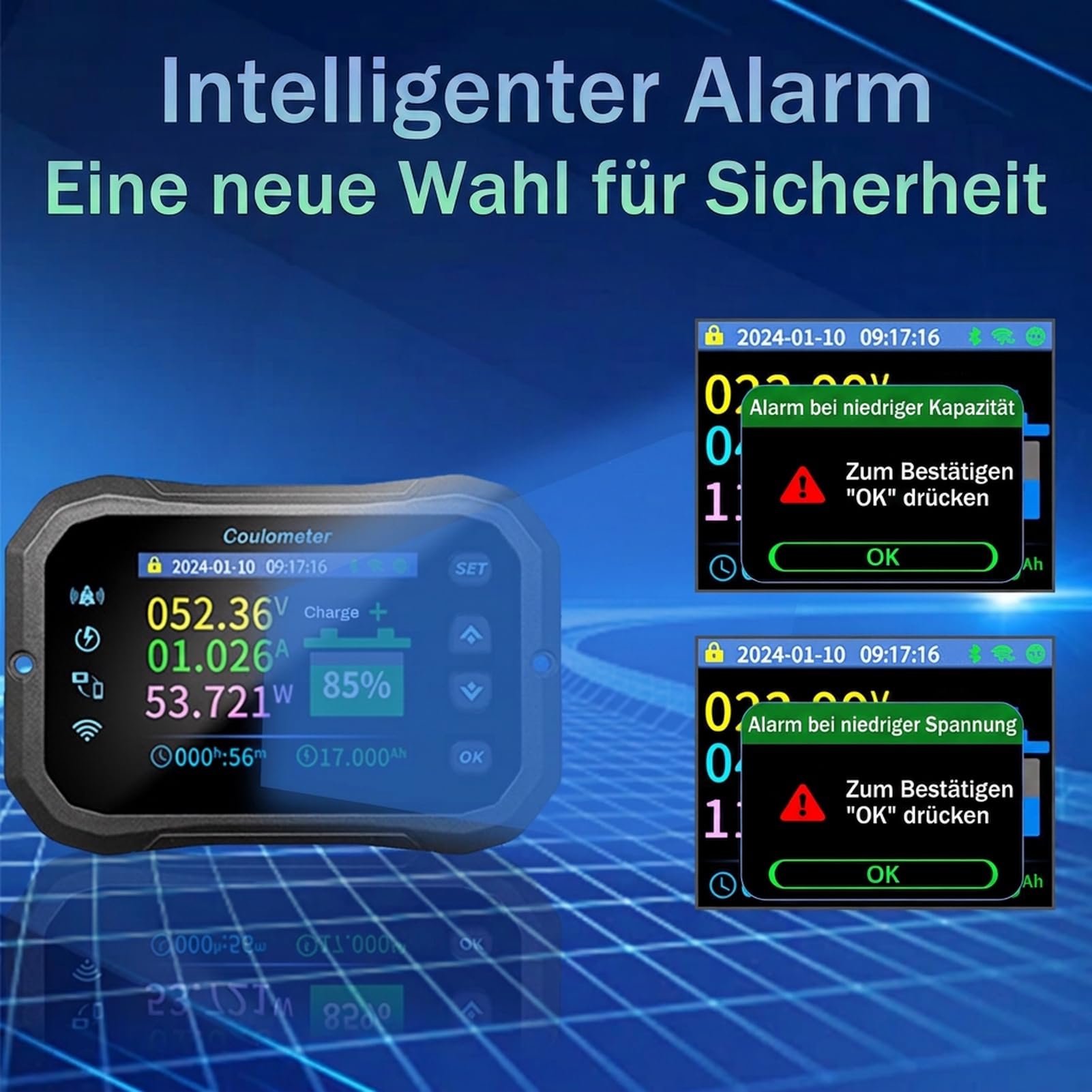 100A Wlan Batteriewächter 12V 24V 36V 48V 72V Batterie monitor 10-100V Spannungsanzeige App fernbedienung Batteriemonitor Caravan Battery guard (KM110F mit Alarmen)