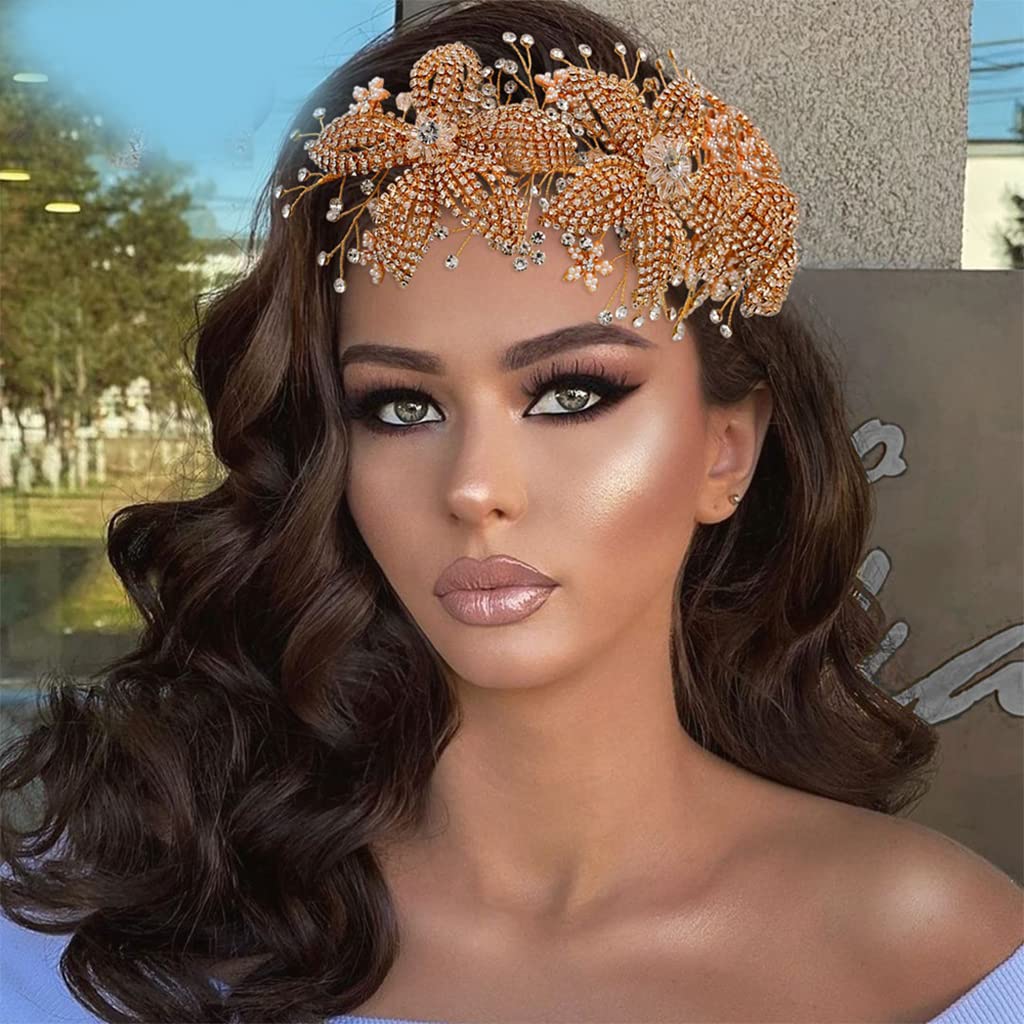 Blumenzweig Braut Hochzeit Stirnbänder Silber Gold Kristall Braut Kopfschmuck Strass Haarrebe für Damen und Mädchen
