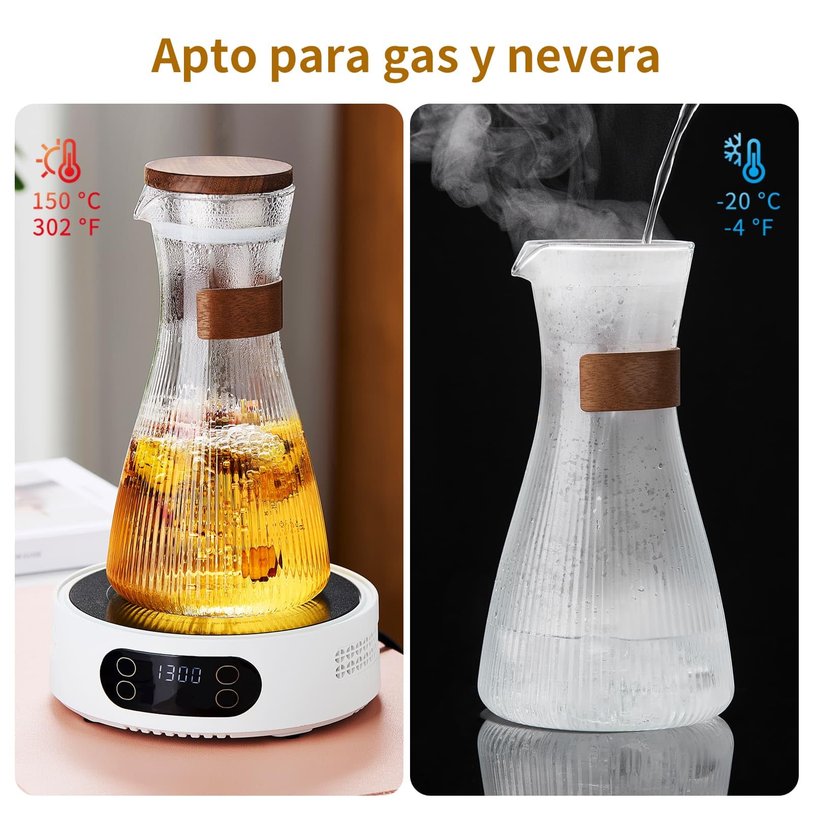 MESNEY Jarra Agua Cristal con Tapa, 1500ml Jarra de Agua Cristal de Borosilicato, Resistente al Calor, con Filtro de Acero Inoxidable, Apta para Nevera y Estufa