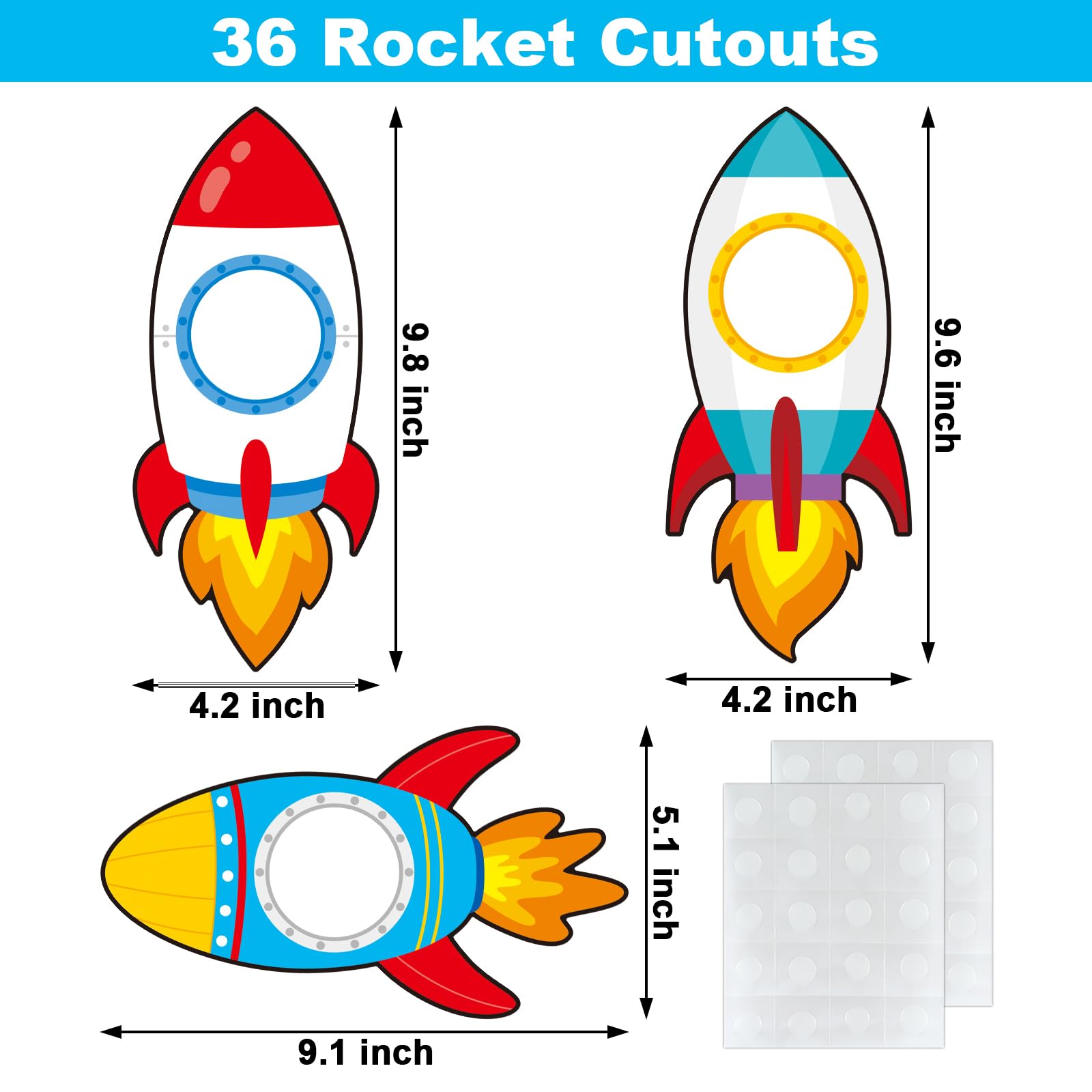 36 Pcs Rocket Cutouts for Bulletin Board Decoration Outer Space Theme Cutouts with Photo Space for Teacher DIY Craft for Galaxy Classroom Wall Décor