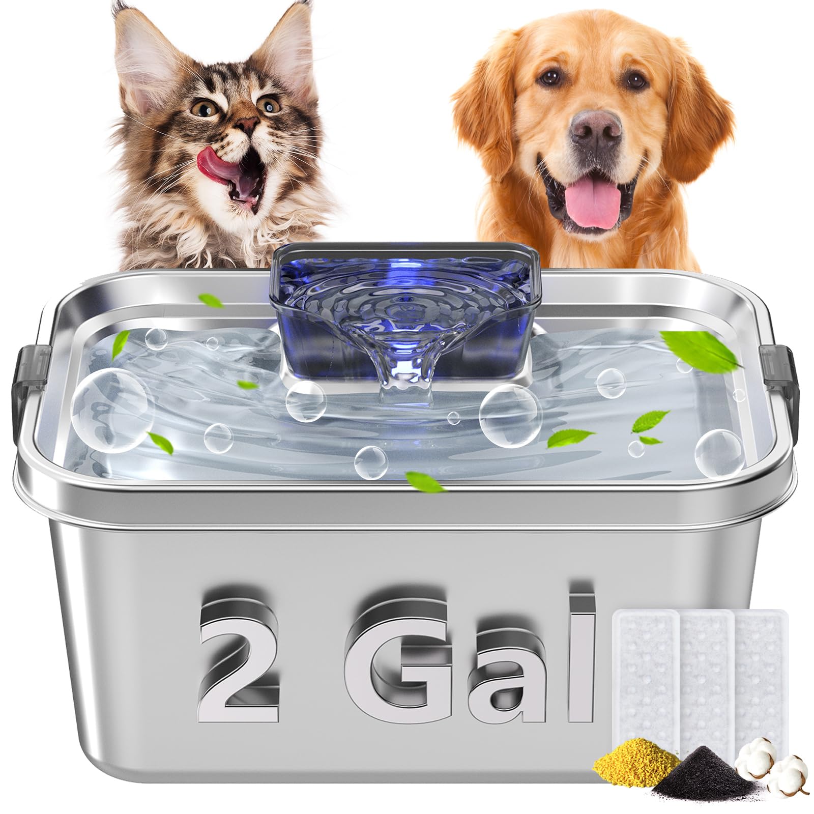 PETHIND Dog Water Fountain 2Gal/264oz Stainless Steel Pet Fountain for Large Dogs with 3 Filters Ultra Quiet Pump Easy to Clean
