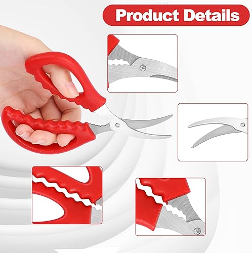 Miniatura 3 de 8Pcs Seafood Scissors - Crab, Shrimp, Lobster Scissors in Stainless Steel (Red)