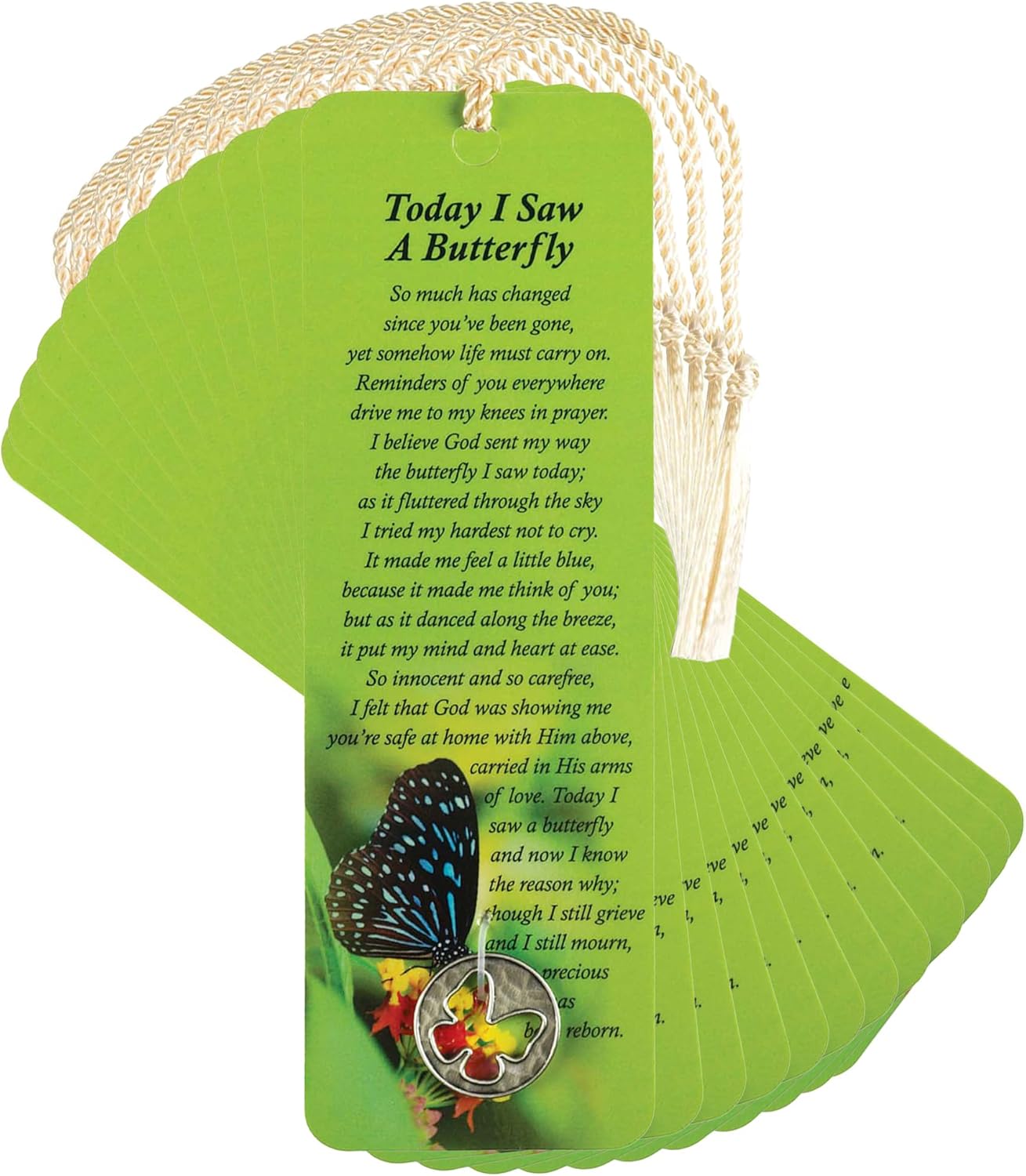 Dicksons Today I Saw A Butterfly Lime Green 6 inch Paper Tussled Bookmark with Coin Pack of 15