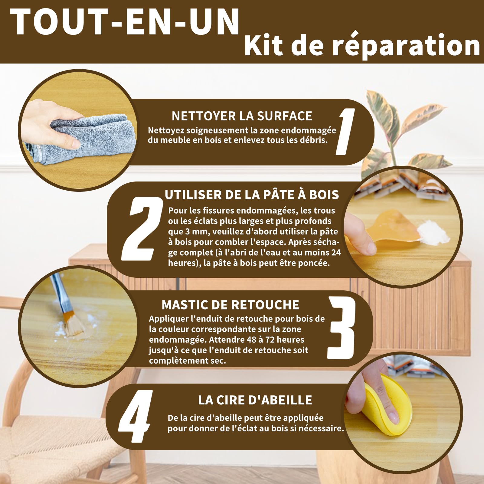 Kit Reparation Parquet, Tout-en-un Kit de Réparation Meuble Comprend Mastic Bois & 12 Couleurs Bouche-pores Pour Bois et Cire Bois, Réparation de Parquet pour Les Rayures, Les Fissures et Les taches