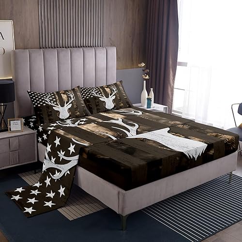 Juego de sábanas con estampado camuflaje de la bandera estadounidense tamaño King, de Castle Fairy. Juego de ropa de cama de lujo de microfibra