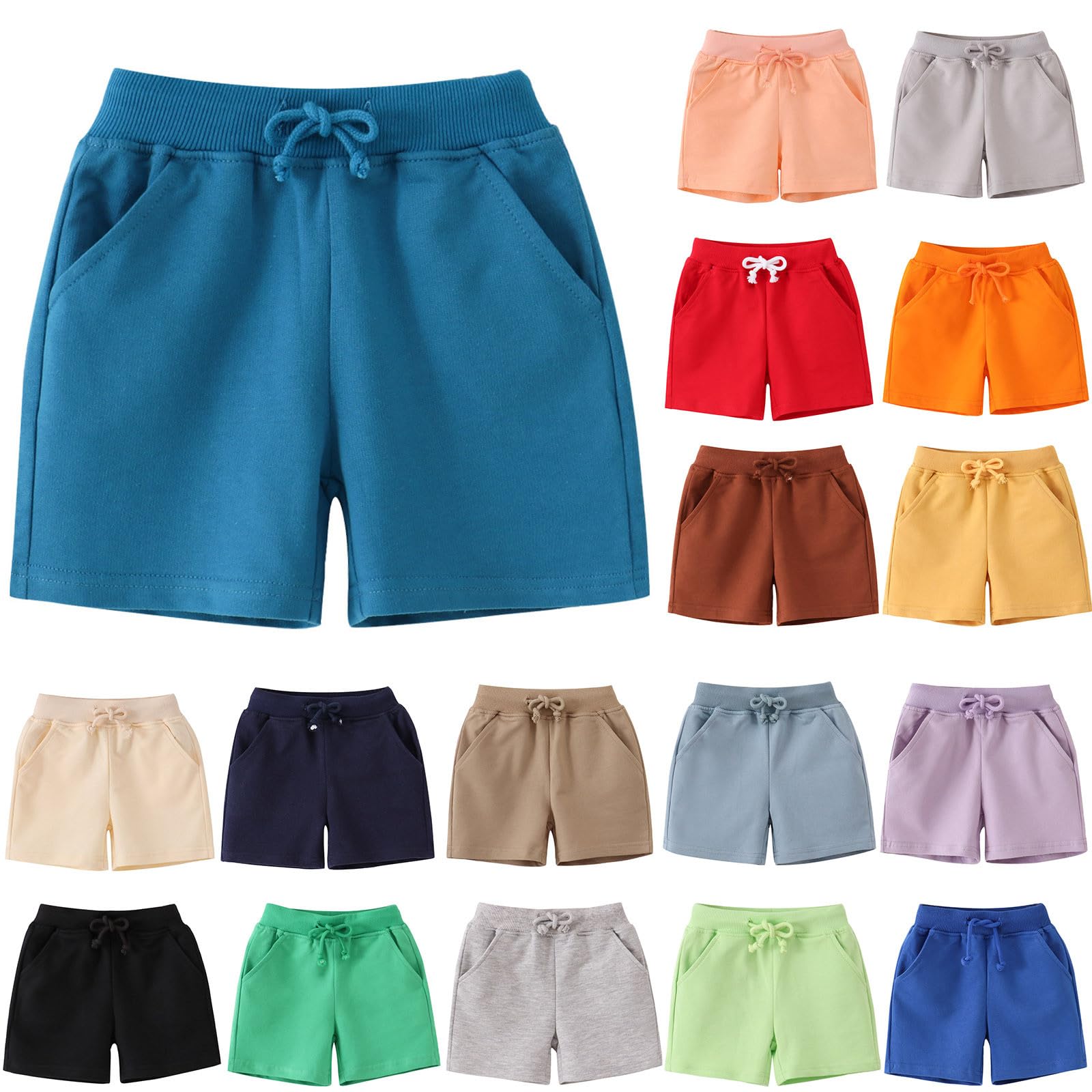 Generico Pantaloncini Estivi per Bambini Vita Regolabile con Coulisse Pantaloncini Scolastici Bambini con Tasche Multiple Tempo Libero Larghi Lunghi Bermuda Pantaloni Corti per Adolescenti