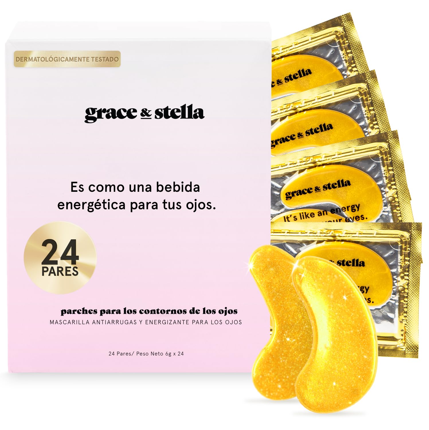Grace and Stella Parches Ojos Bolsas y Ojeras para Reducir Ojeras, Bolsas, Arrugas - Parches Ojos de Gel, Cuidado Personal Vegano No Testado en Animales [24 Pares, Oro]