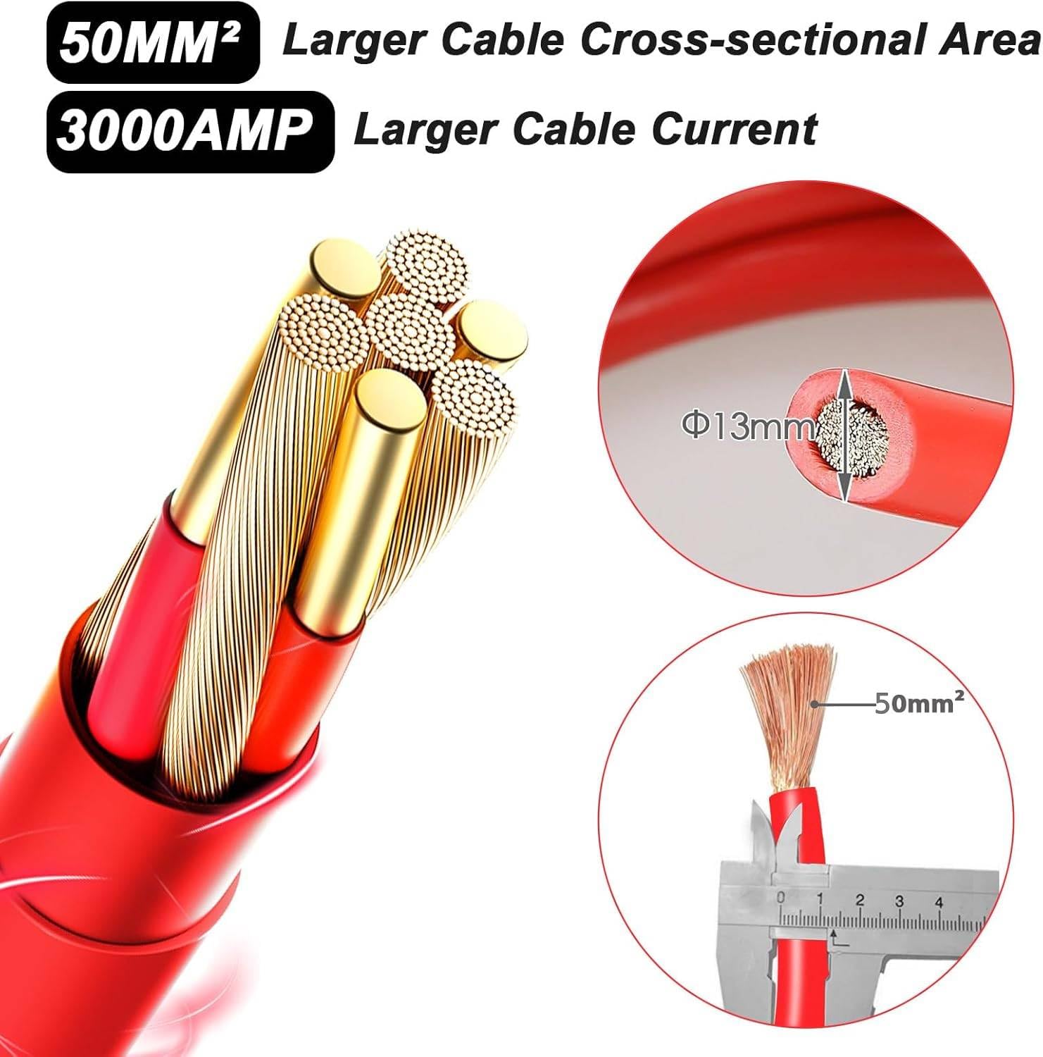 MAMIZO Cable de arranque de 6 m, 50 mm², 3000 A, 12 V/24 V, arranque rápido, con guantes de protección, para coches, camiones (6 m)