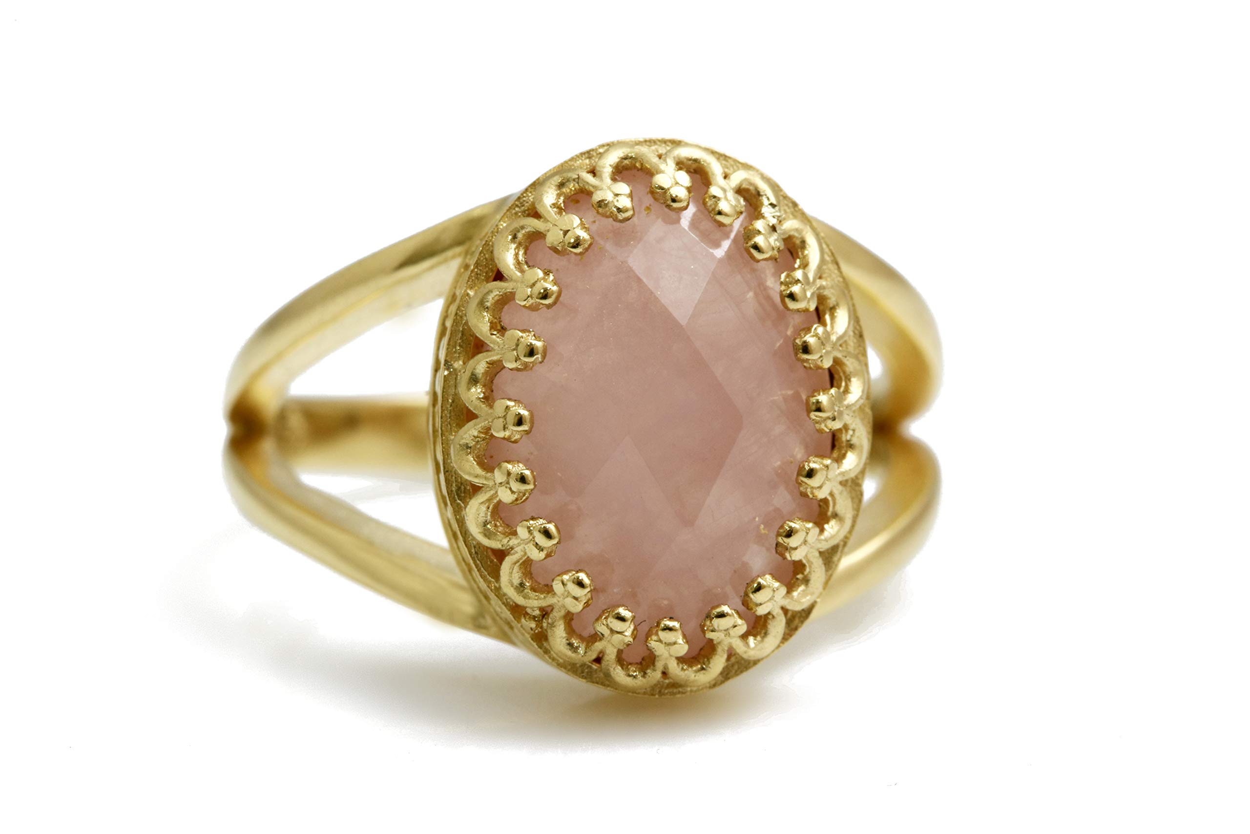 Anillo Femenino de Cuarzo Rosa de Anemone Jewelry - Chic 14x10mm Cuarzo Rosa en Plata de Ley 925 - Anillos de Plata de Ley Hechos a Mano para Mujeres - Anillo de Novia, Anillos de Moda - Caja Gratis