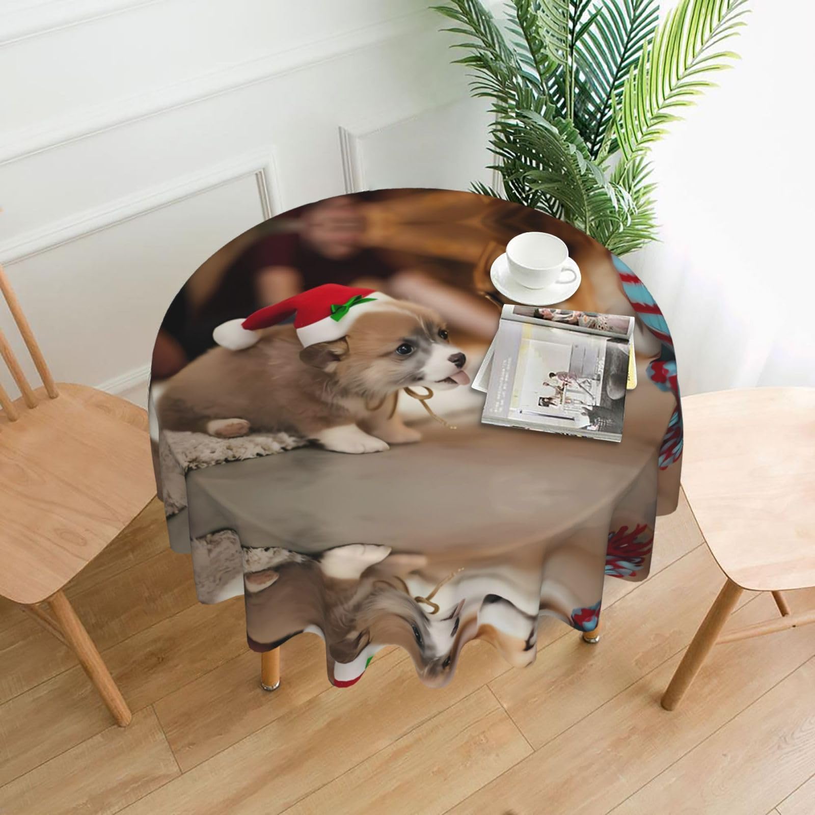WHJSSF Cute Corgi Prints Round Decorative Tablecloth 60in - Elevate Your Dining Experience with a Stylish & Protective Table Throw