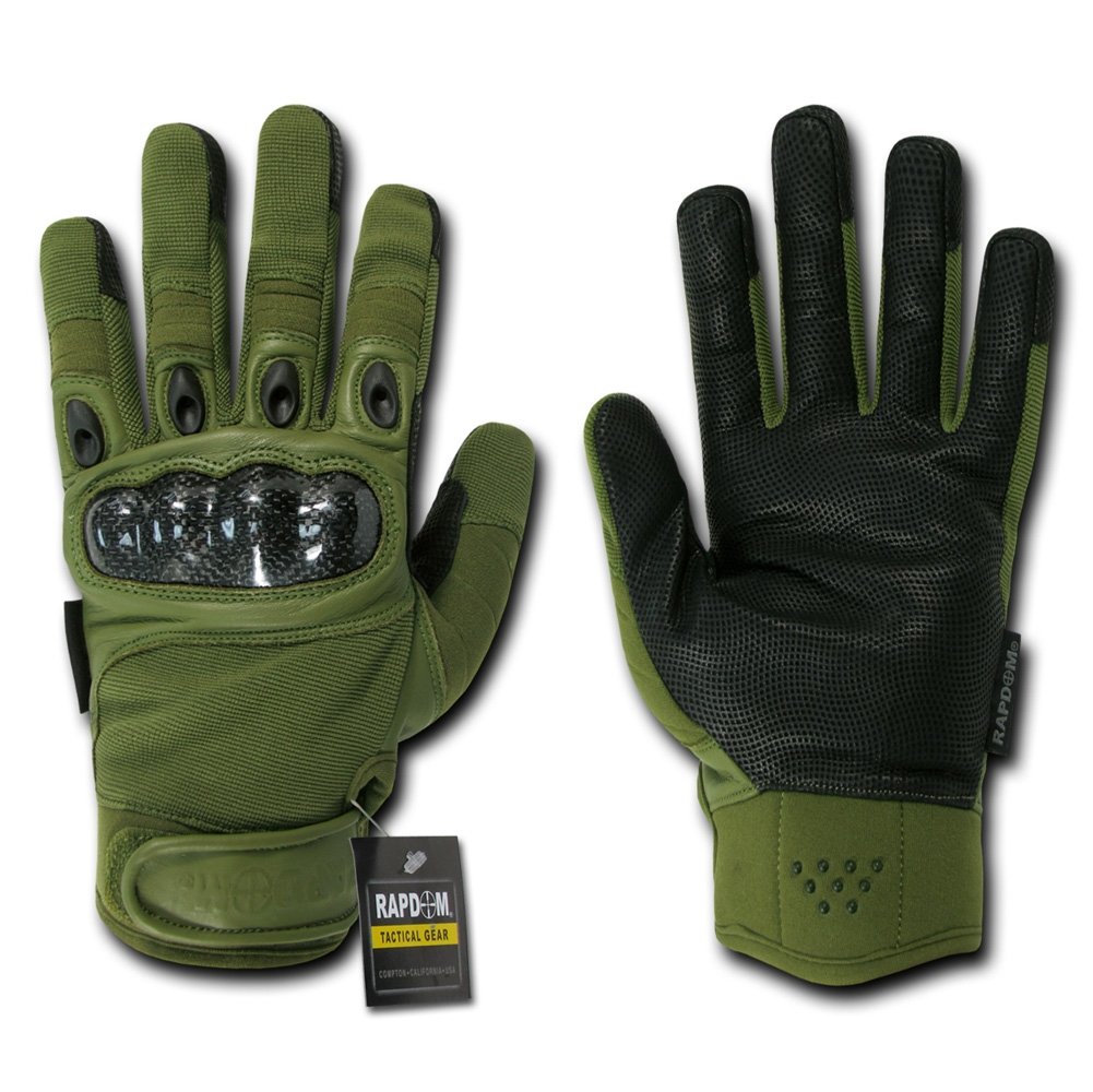 Rapdom Tactical Carbon Fiber Knuckle Gloves, Olive, Small