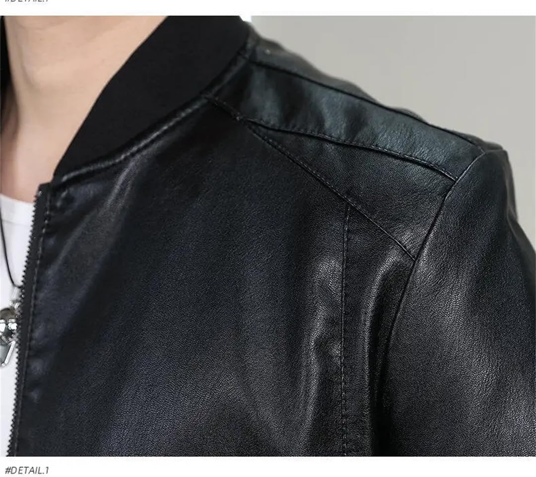 Męska wiosenna skórzana kurtka wiatroszczelna z poliuretanu o kroju slim fit z okrągłym dekoltem motocykl biznes płaszcze