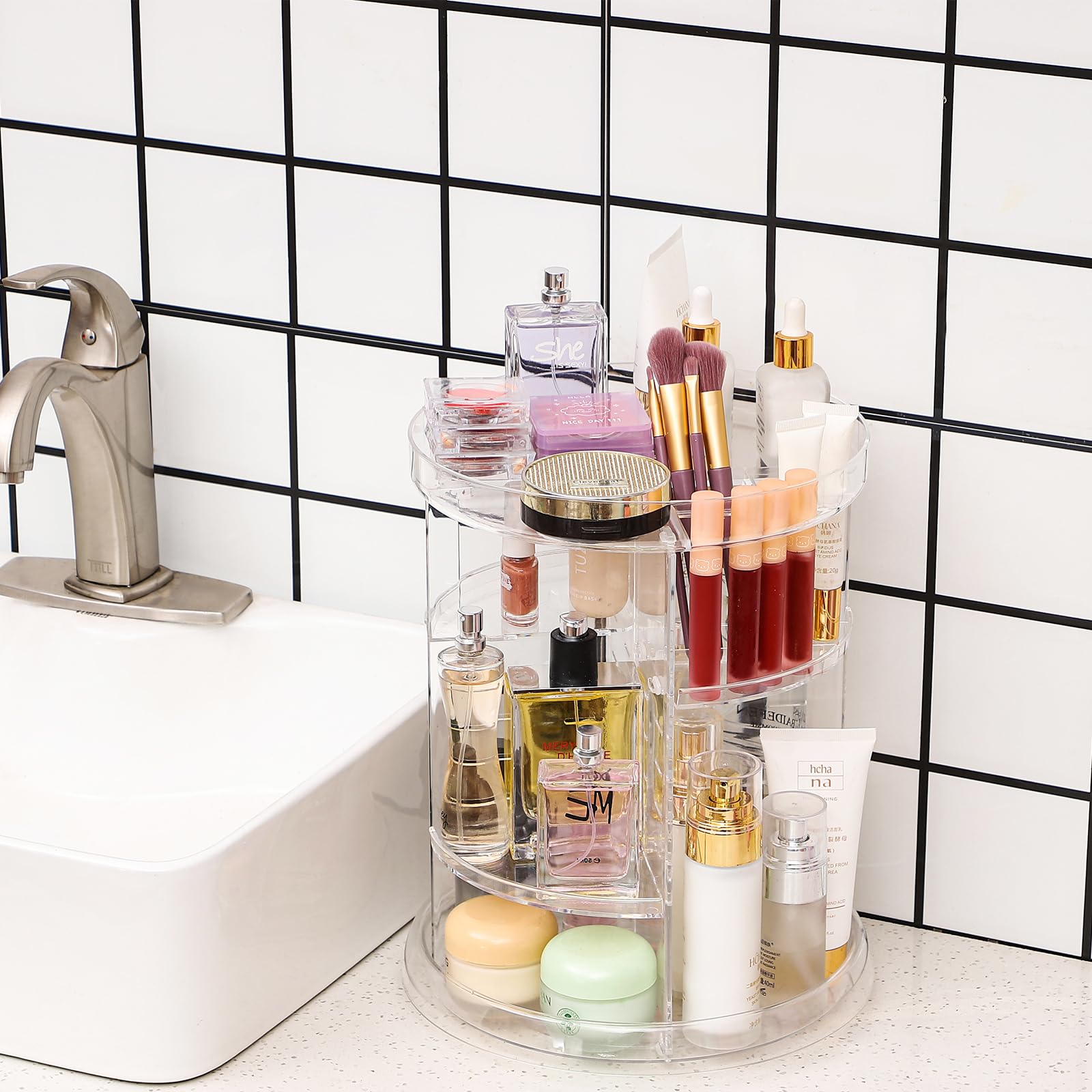 Cq Acryl Make-up-Organizer – 360° Drehbar, 4 Etagen, Transparent, Für Badezimmer & Schminktisch