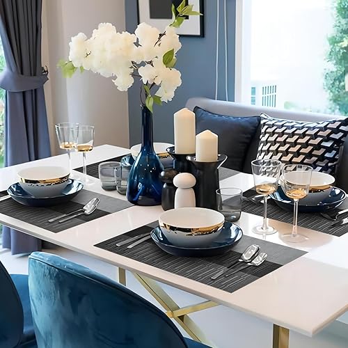 Miniatura 6 de HeloHo Juego de 6 manteles individuales lavables de vinilo tejido de vinilo para cocina, comedor, decoración de mesa interior y exterior