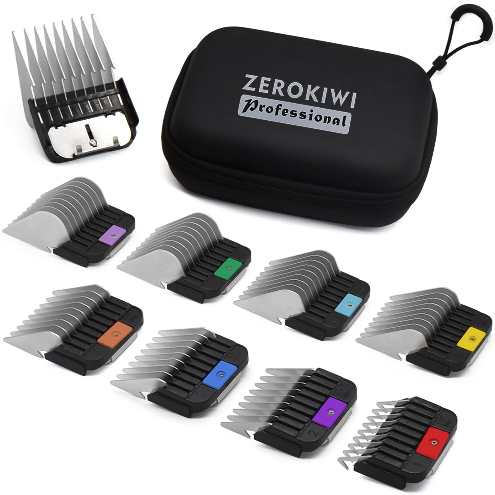 8 Peignes Guides Professionnels en Acier Inoxydable Type A5, 3/6/10/13/16/19/22/25mm, 1/8"-1" Compatibles avec Wahl KM2/5/10, Andis AG/BG, Oster A5/A6 et Tondeuses pour Animaux Type A5