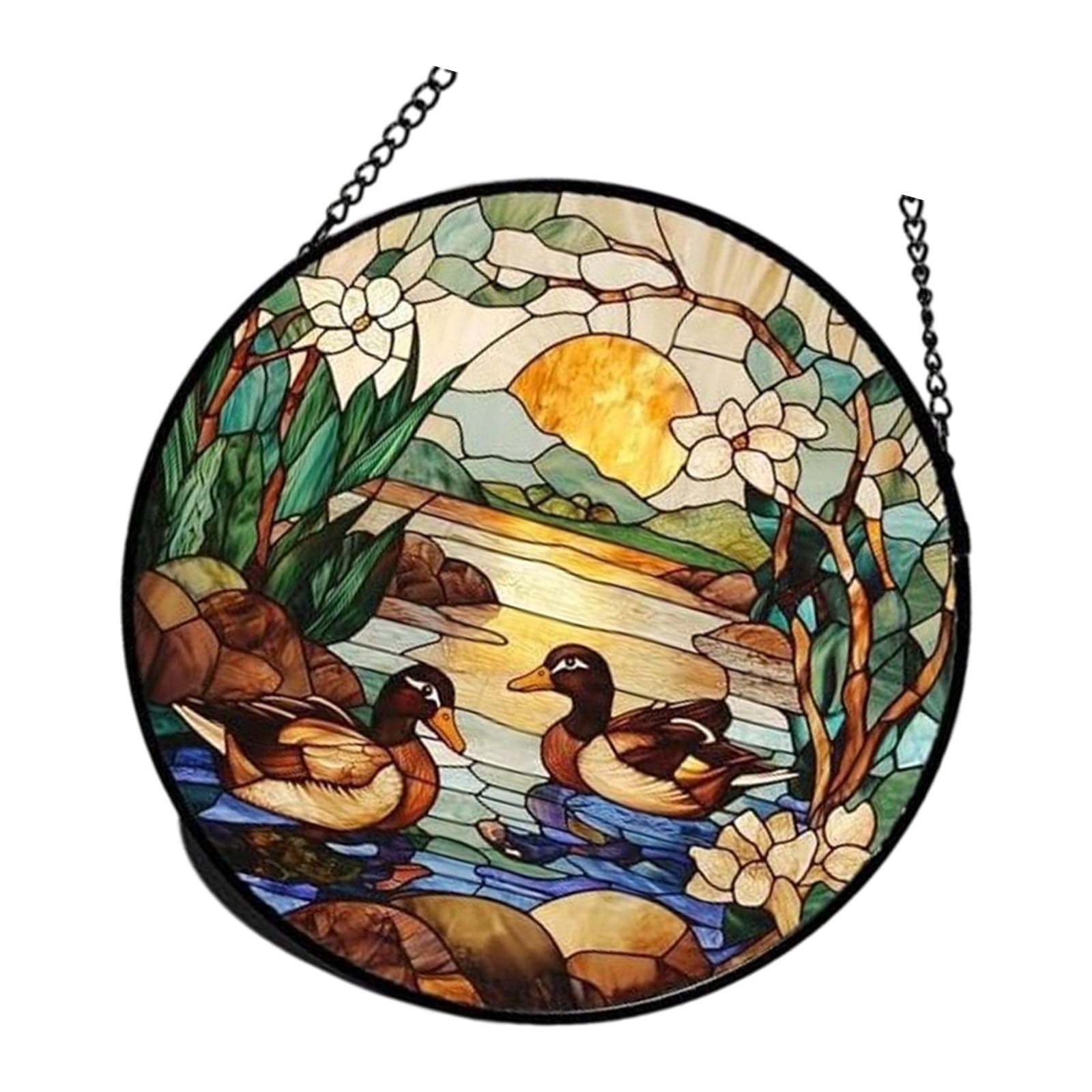Jazuaiao Colorful Acrylic Light Catchers Stained Glass Landscape Suncatchers Ornament for Home Garden Decors and Window Hanging Landscape Acrylic Hanging Ornament
