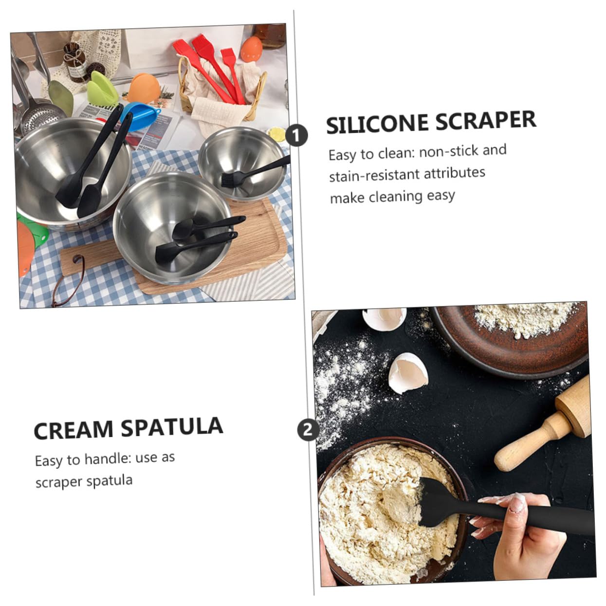 Set per Cucina e Pasticceria Nero di 9 Spatole in Silicone | Struttura Monopezzo senza Giunzioni, Resistente al Calore, Raschietto per Crema e Burro, Confezione