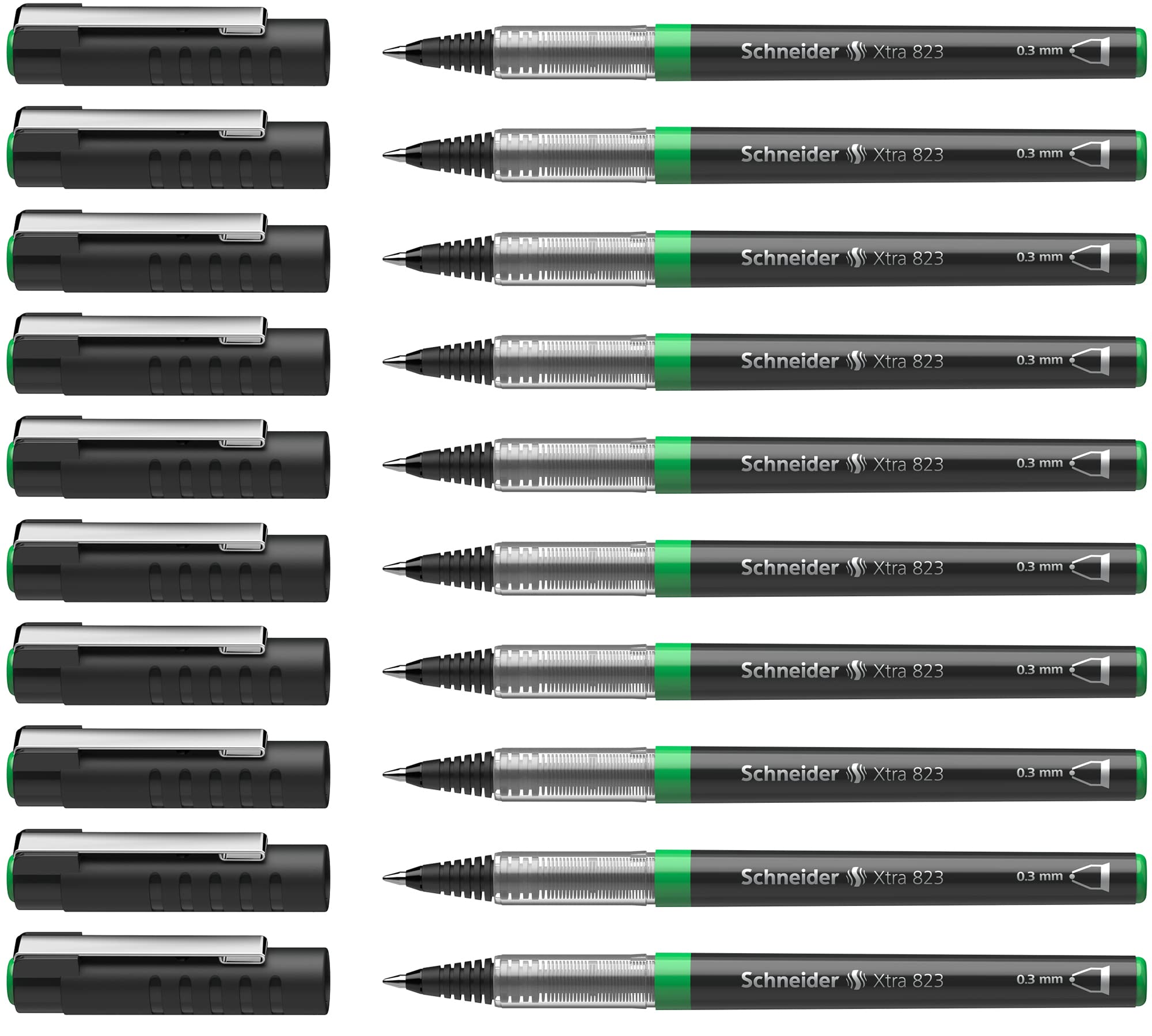 Schneider Xtra 823 Rollerball Pen with Stainless Steel Conical Tip 0.3 mm Pack of 10 Green