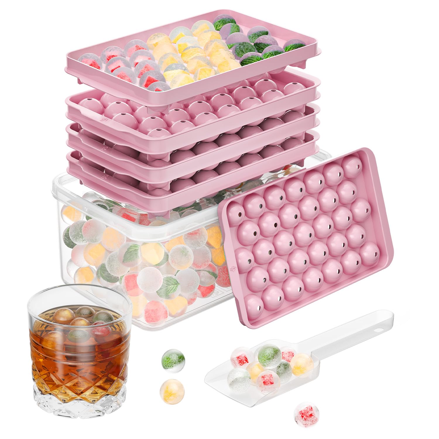 3 Pack Ice Trays for Freezer, 99 PCS Ice Cube Tray with Lid and Bin, Round Ice Cube Trays for Freezer, Circle Ice Cube Tray for Chilling Drinks
