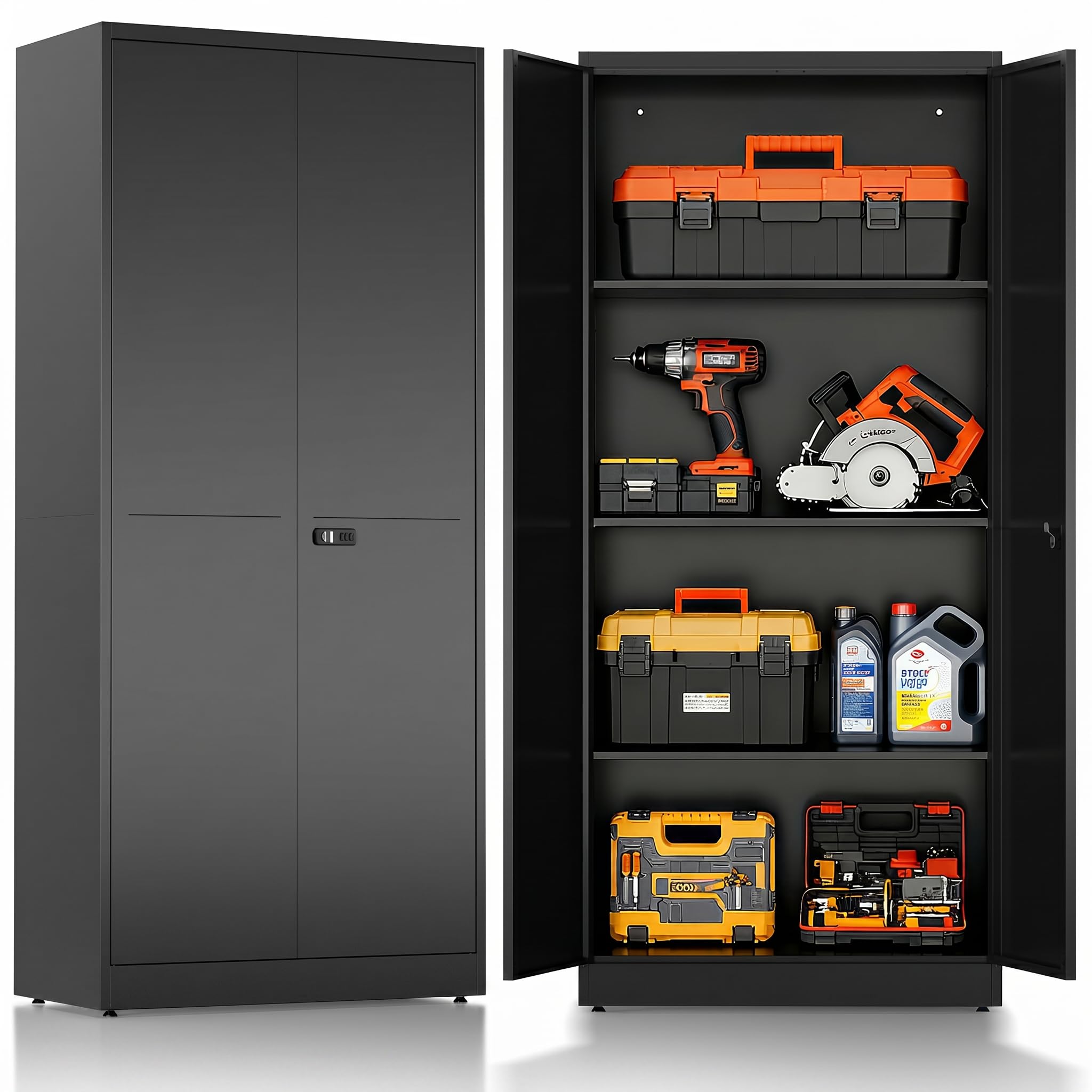 Armoire de Rangement Garage, Armoire Métallique avec Serrure à Combinaison, Cabinet de Stockage en Acier avec Étagères Réglables, Organisateur d'Outils et Maison, 40 x 80 x 180 cm, pour Bureau, Noir