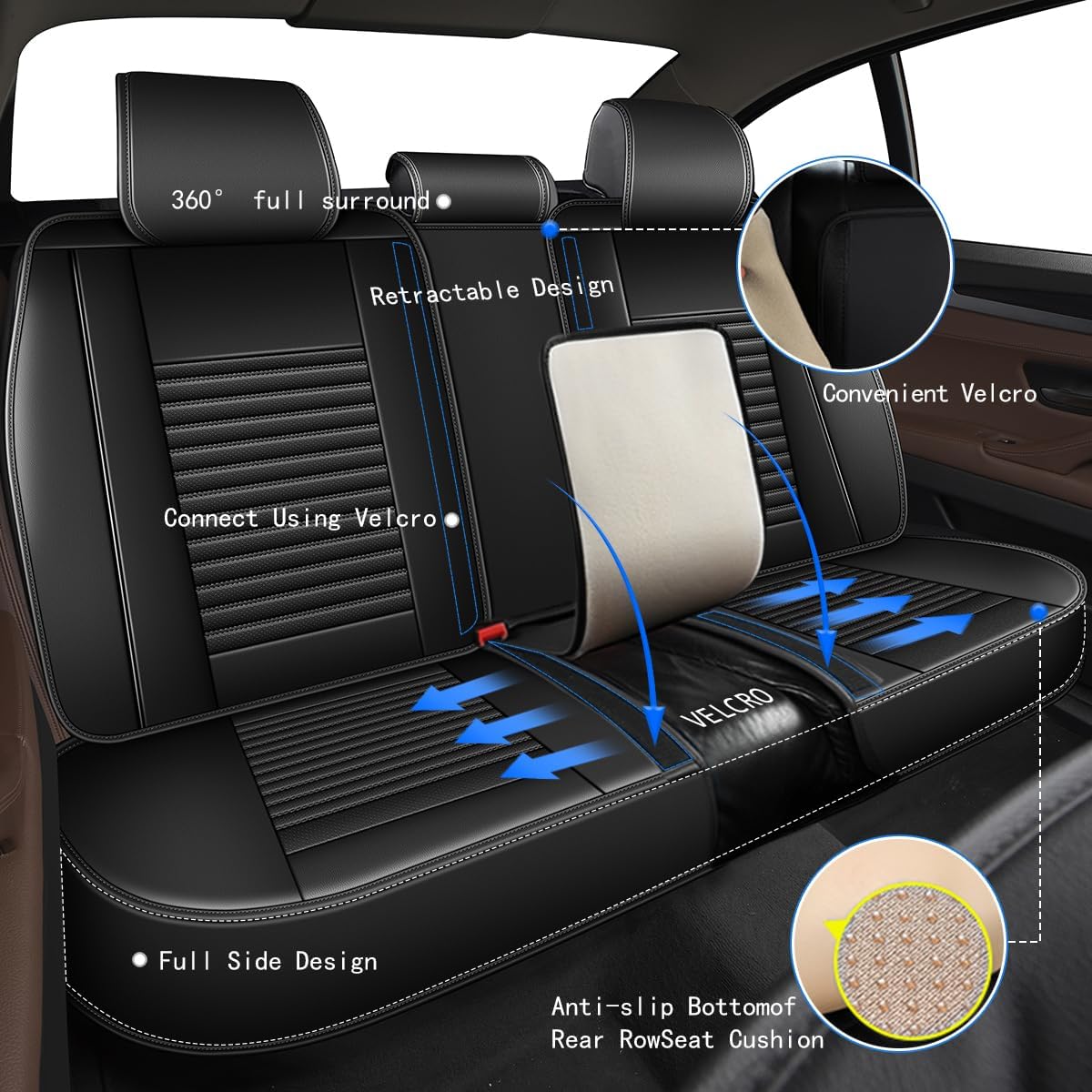 DISUTOGO Custom for Nissan Rogue Sport 2017-2022 Car Seat Covers Front&Rear, Waterproof Leather Seat Protector Covers Compatible with Airbag(Black,2 Row 5 Seats)