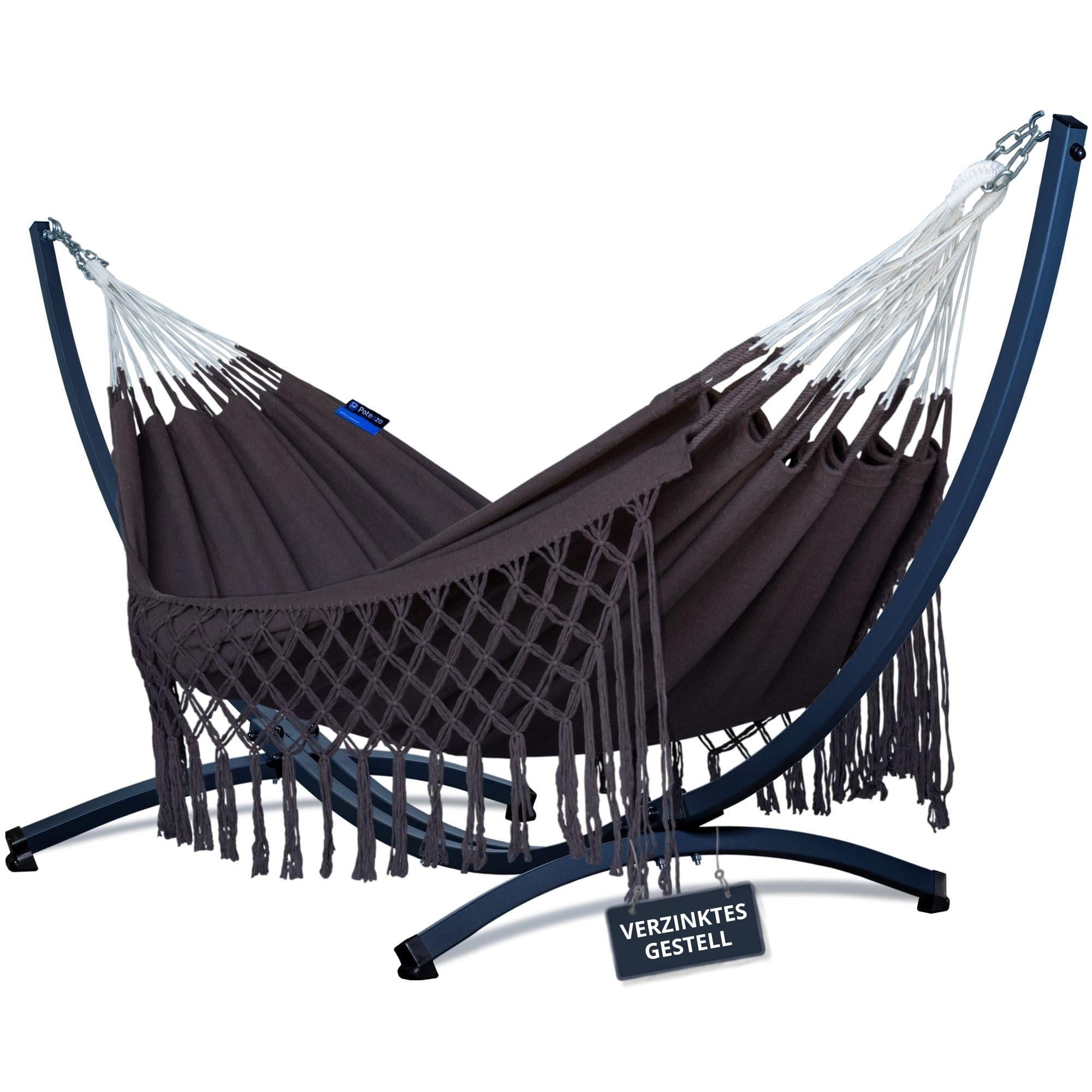 Potenza Hamaca para exteriores con estructura galvanizada para 2 personas, 100% algodón, 230 x 160, 200 kg, estructura de hamaca de 220 kg, resistente a la intemperie (estructura básica de grafito,
