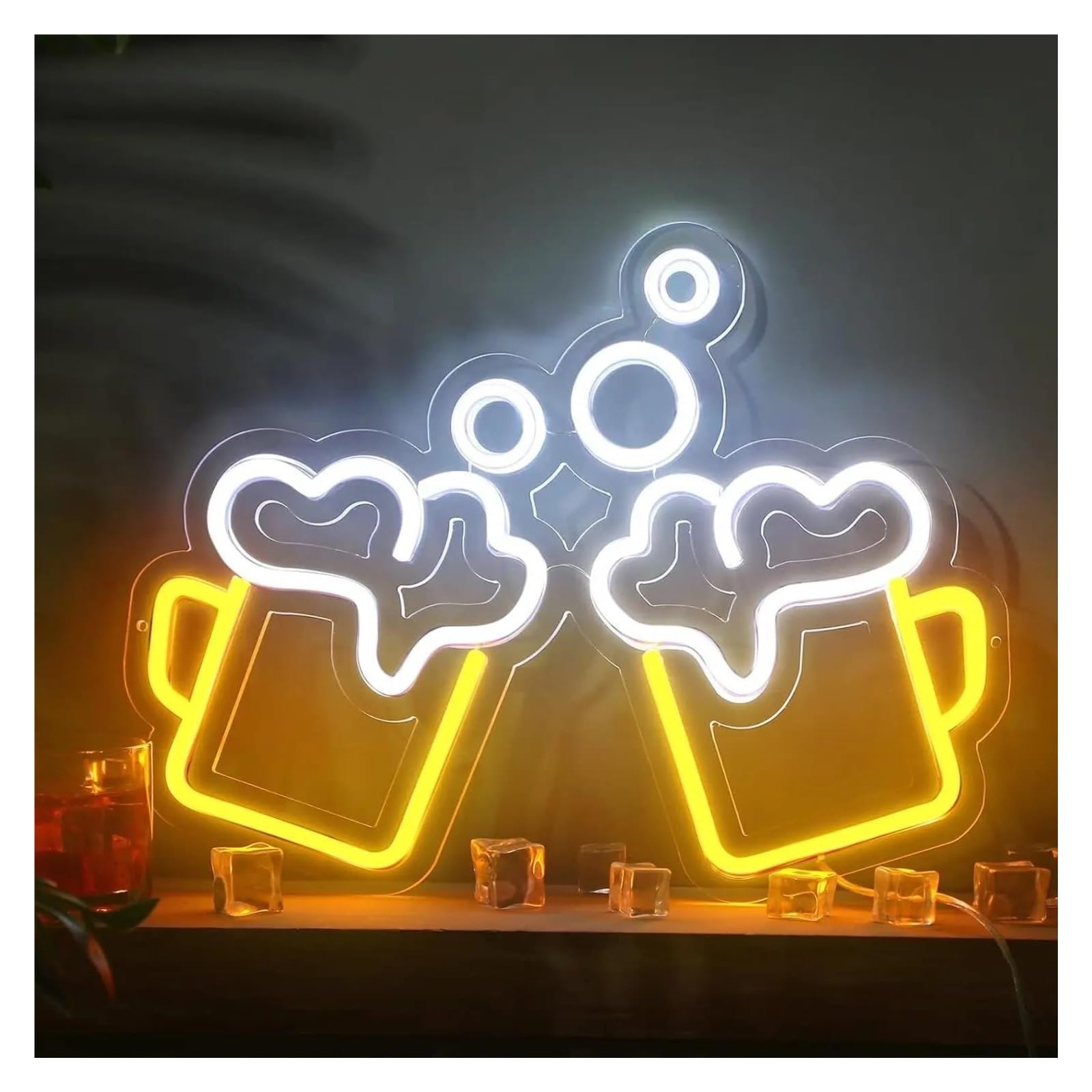 Shouxi One Color Sign Lamp Beer Neon Sign, Yellow And White, Suitable For Restaurants Cup Luminous Wall Decoration 24.8Cmx38cm