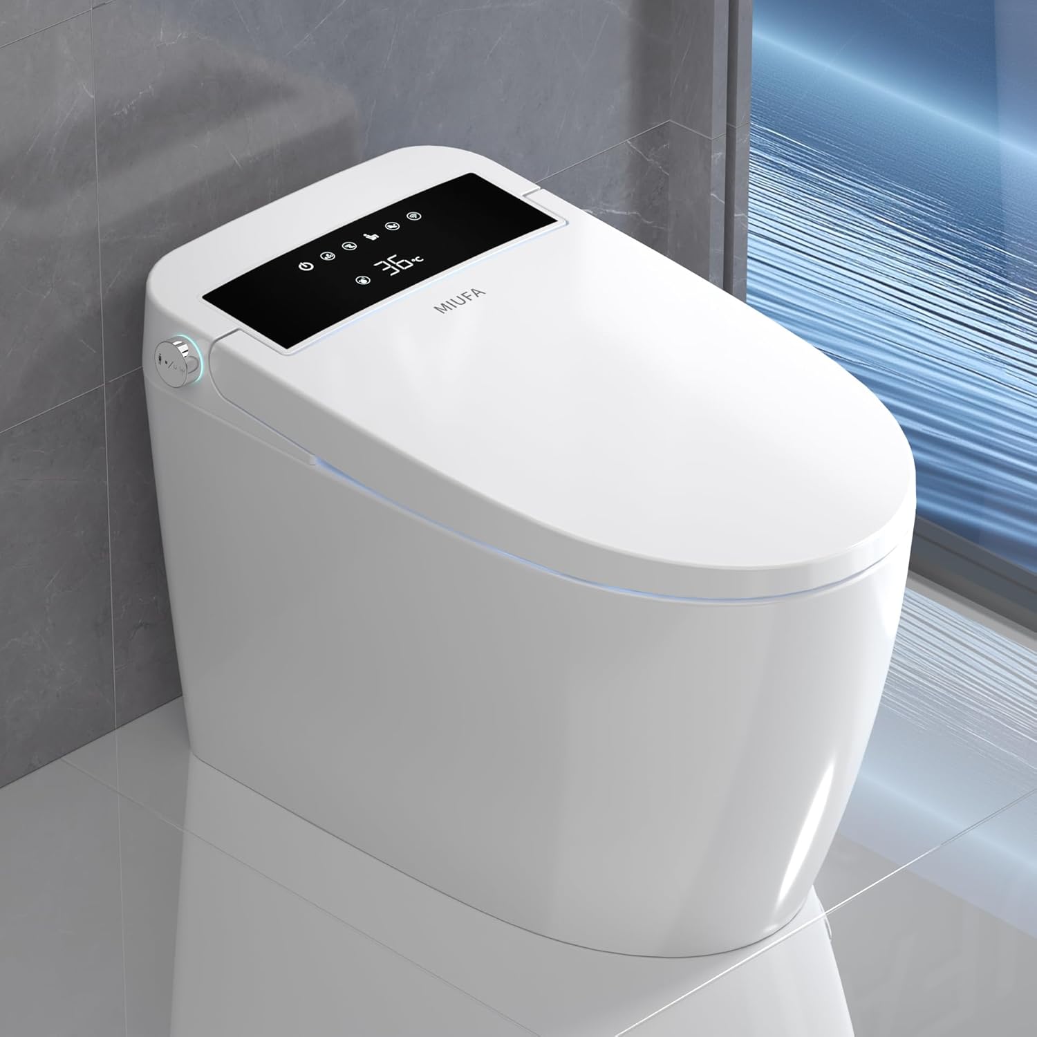 Smart Toilet,One-Piece Bidet Toilet with Built-in Tank,Heated Seat,Warm Water Bidet,Dryer, Auto Flush,Foot Sensor,Remote Control,LED Display,Soft-Close Lid, 1.28 GPF,No Water Pressure Limited