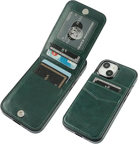 KIHUWEY Funda compatible con iPhone 15 con soporte para tarjeta de crédito, cierre magnético de cuero de alta calidad, función atril, funda disponible en Yaxa Peru