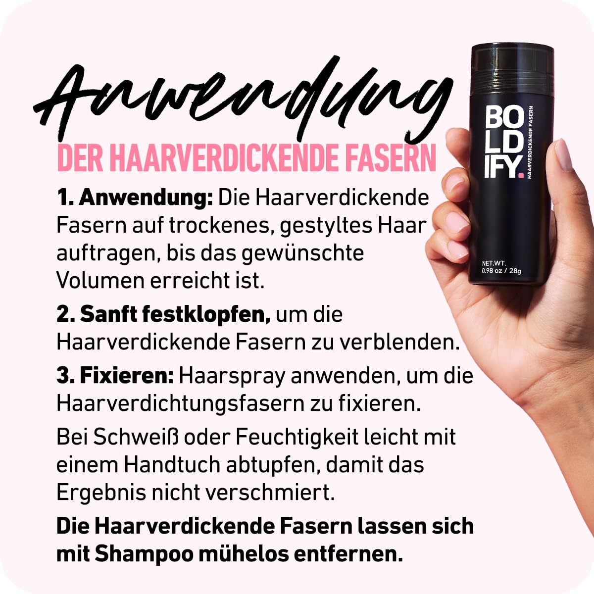 BOLDIFY Haarfasern für dünner werdendes Haar, für Damen & Herren, Dunkelblond 56g