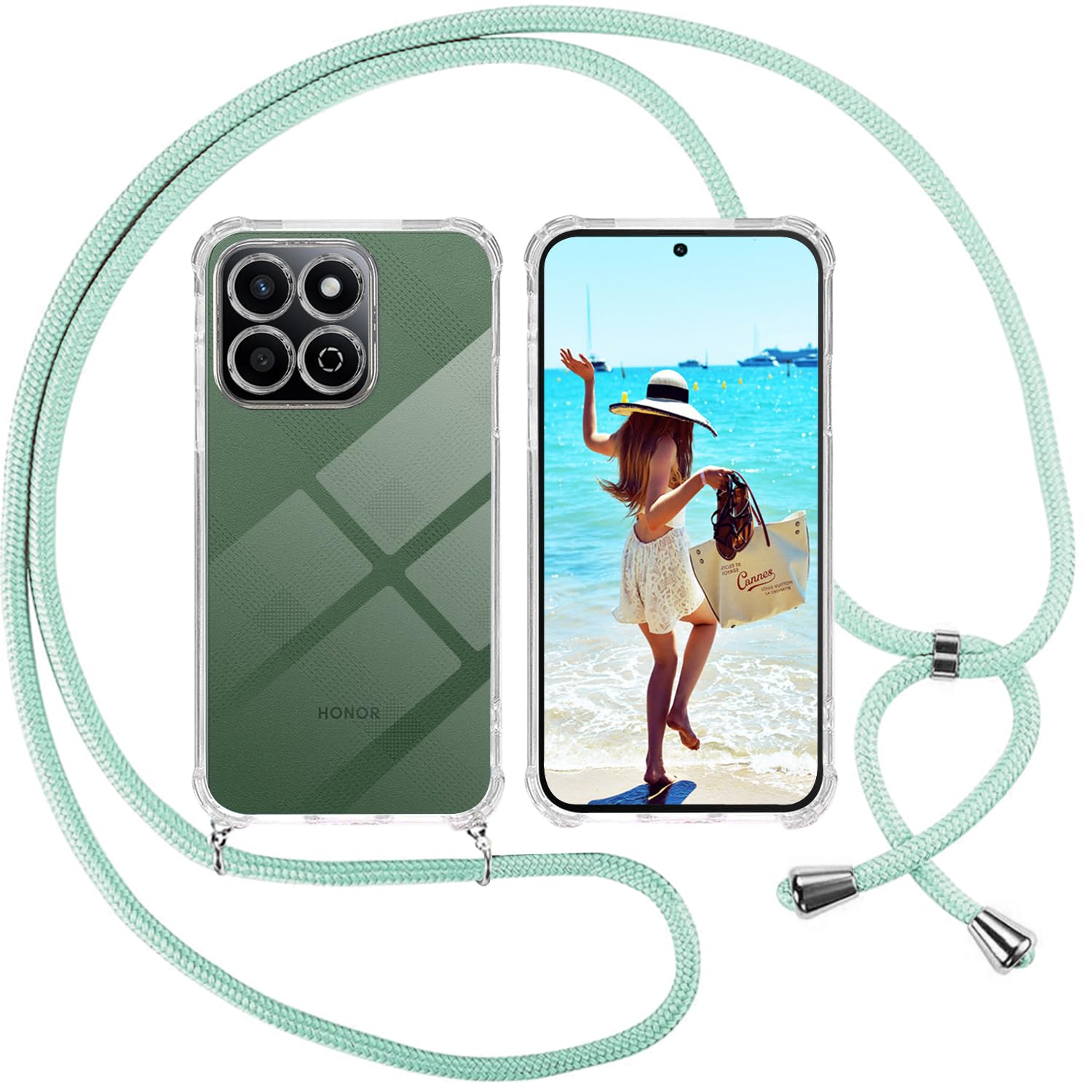 Custodia Con Cordino Per Honor 200 Smart - Trasparente, Antiscivolo, Antiurto, Verde - Foto 4