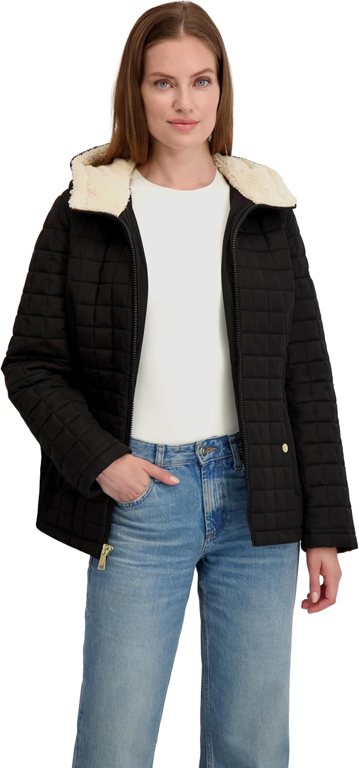 Laundry By Shelli Segal Women's Quilted Bomber Jacket – Lightweight Snowchic Transitional Coat Sherpa Lining - Image 2
