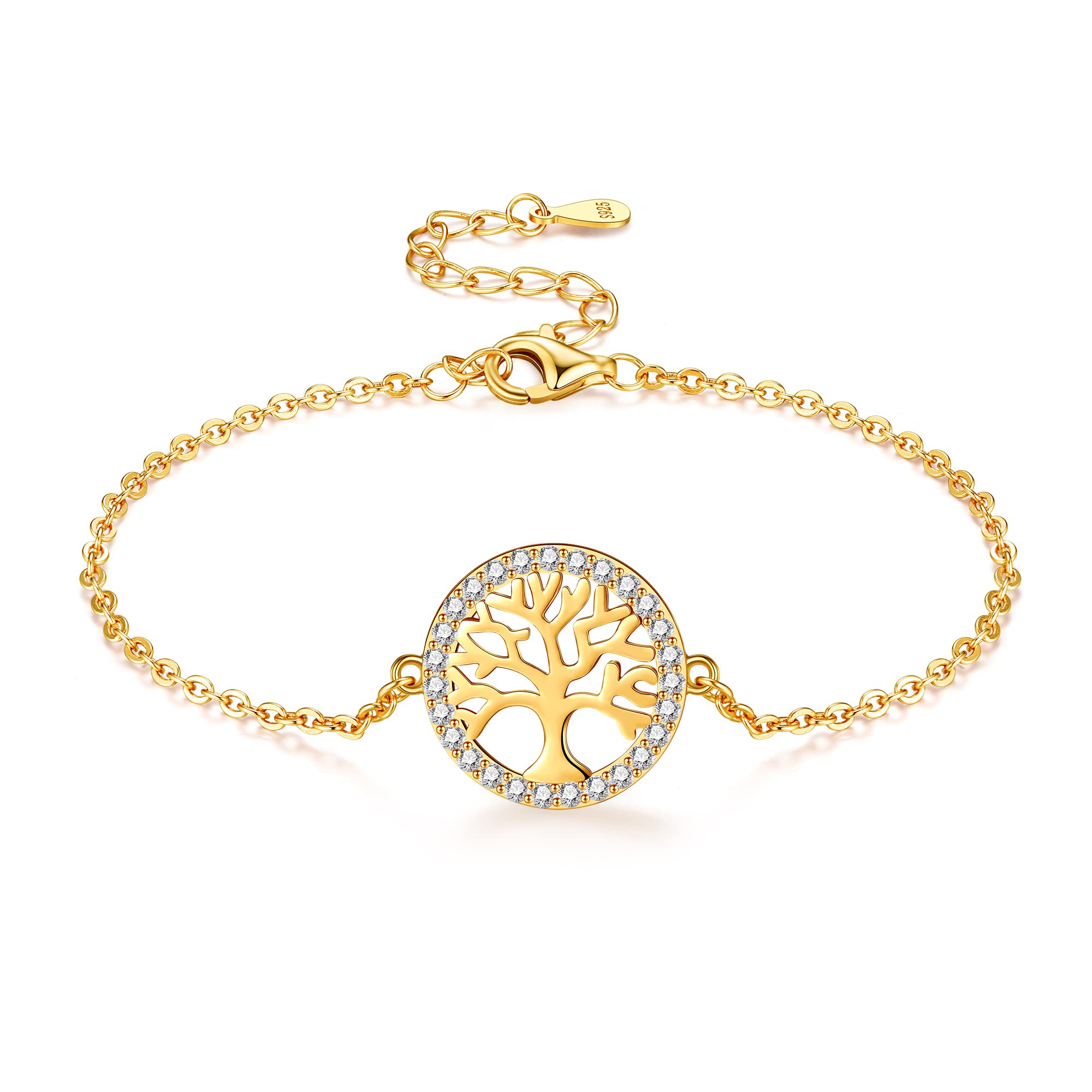 Jrêveinfini árbol de la Vida Pulsera Mujer Plata de Ley 925 con Caja de Regalo, Regalo Navidad Cumpleaños Mujer Niña Mama, Ajustable 15+5cm