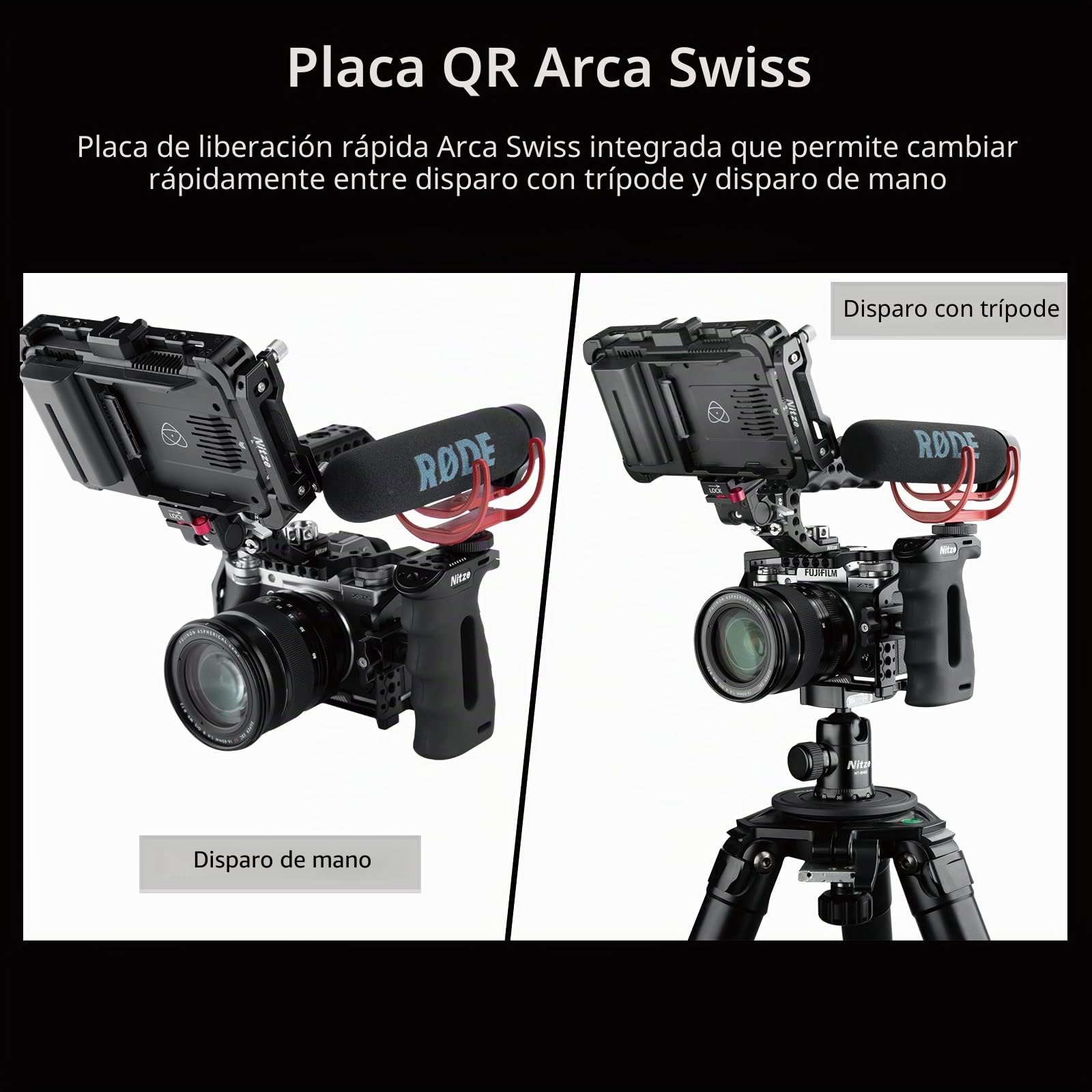 Nitze XT5 Jaula para Cámara Fujifilm X-T5, con NATO Riel, Placa QR - T-F03A